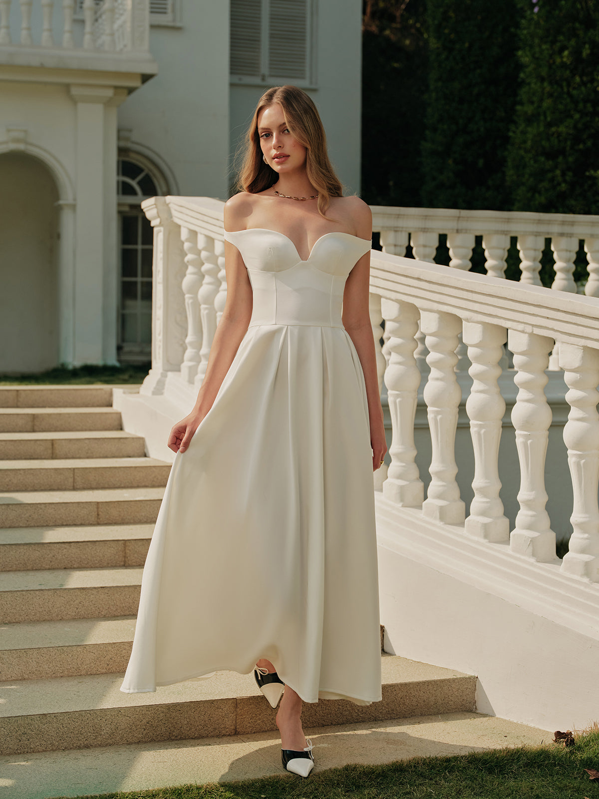 Büyüleyici Omuz Açık Kalp Yaka Plise Abiye Elbise