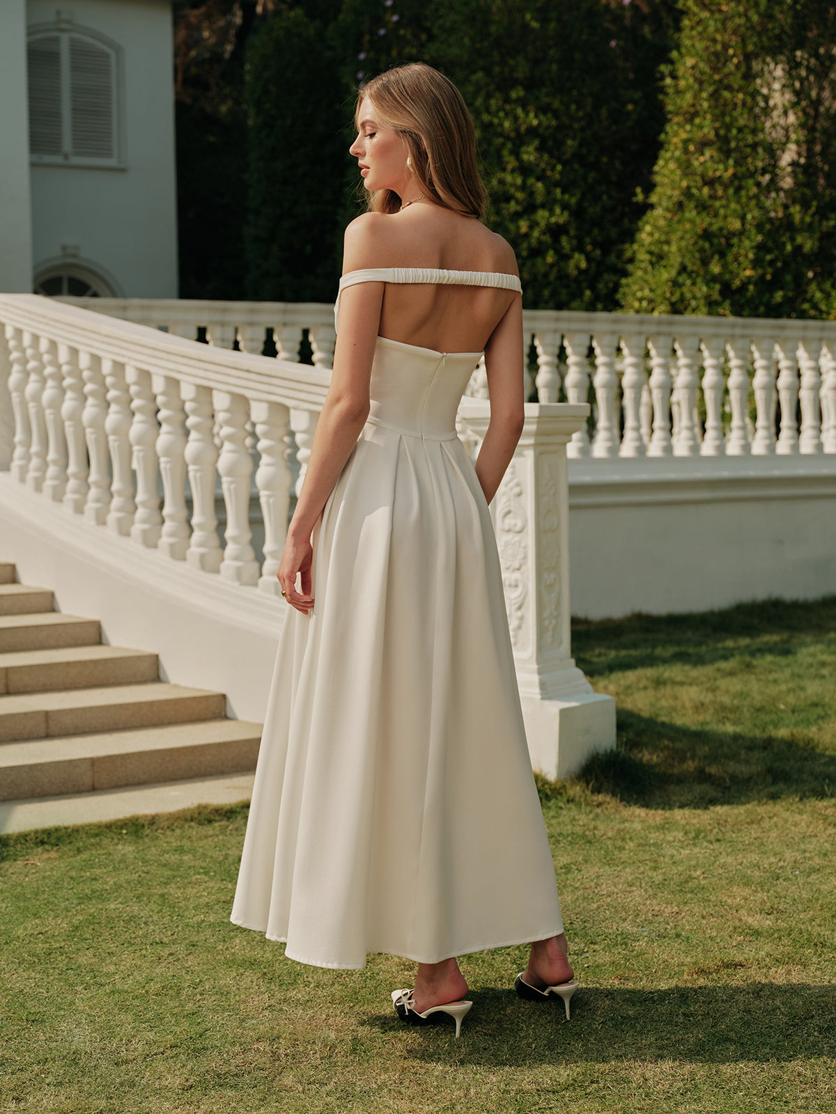 Büyüleyici Omuz Açık Kalp Yaka Plise Abiye Elbise