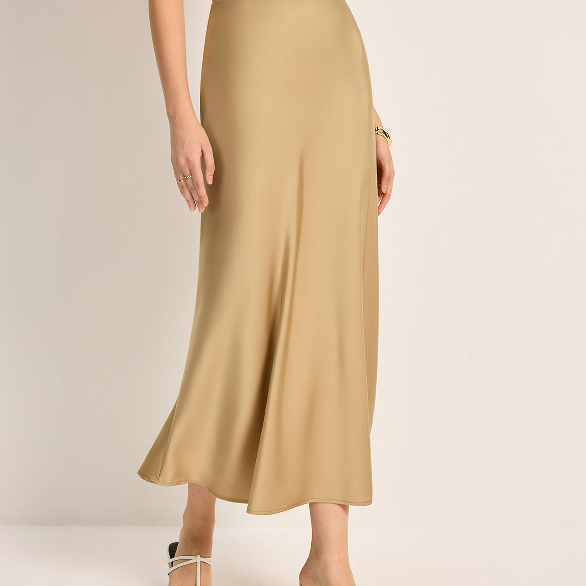 Şık Yüksek Bel Saten Etek