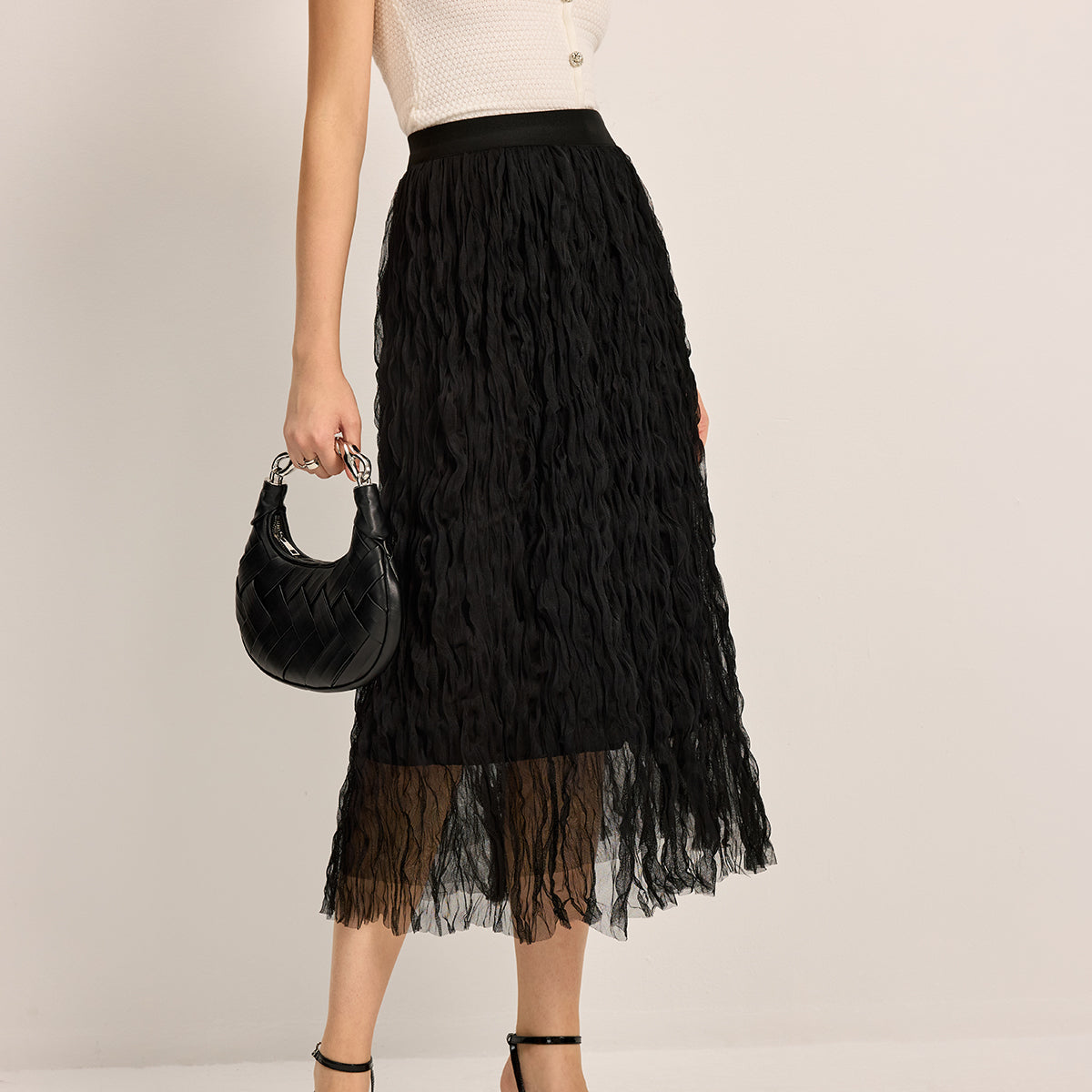 Şık Bir Görünüm İçin Zarif Plise Tül Midi Etek