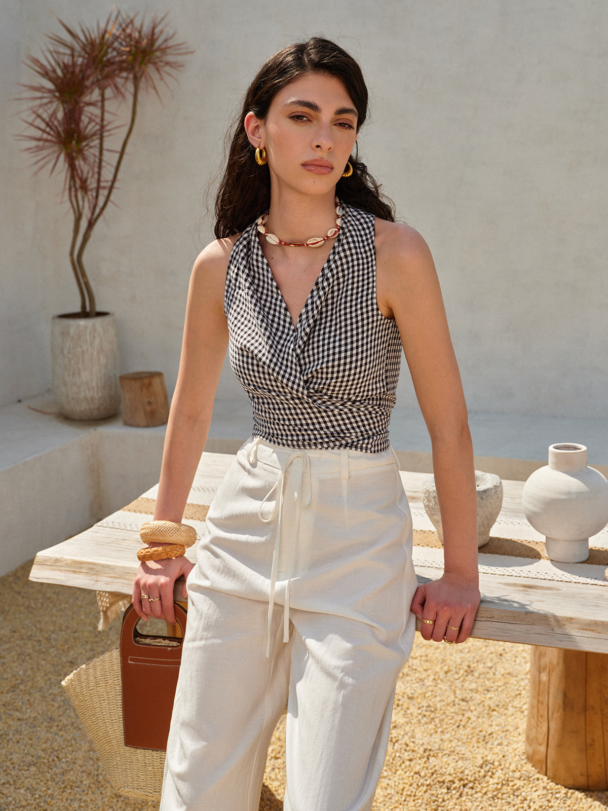 Pötikareli Halter Şal Üst