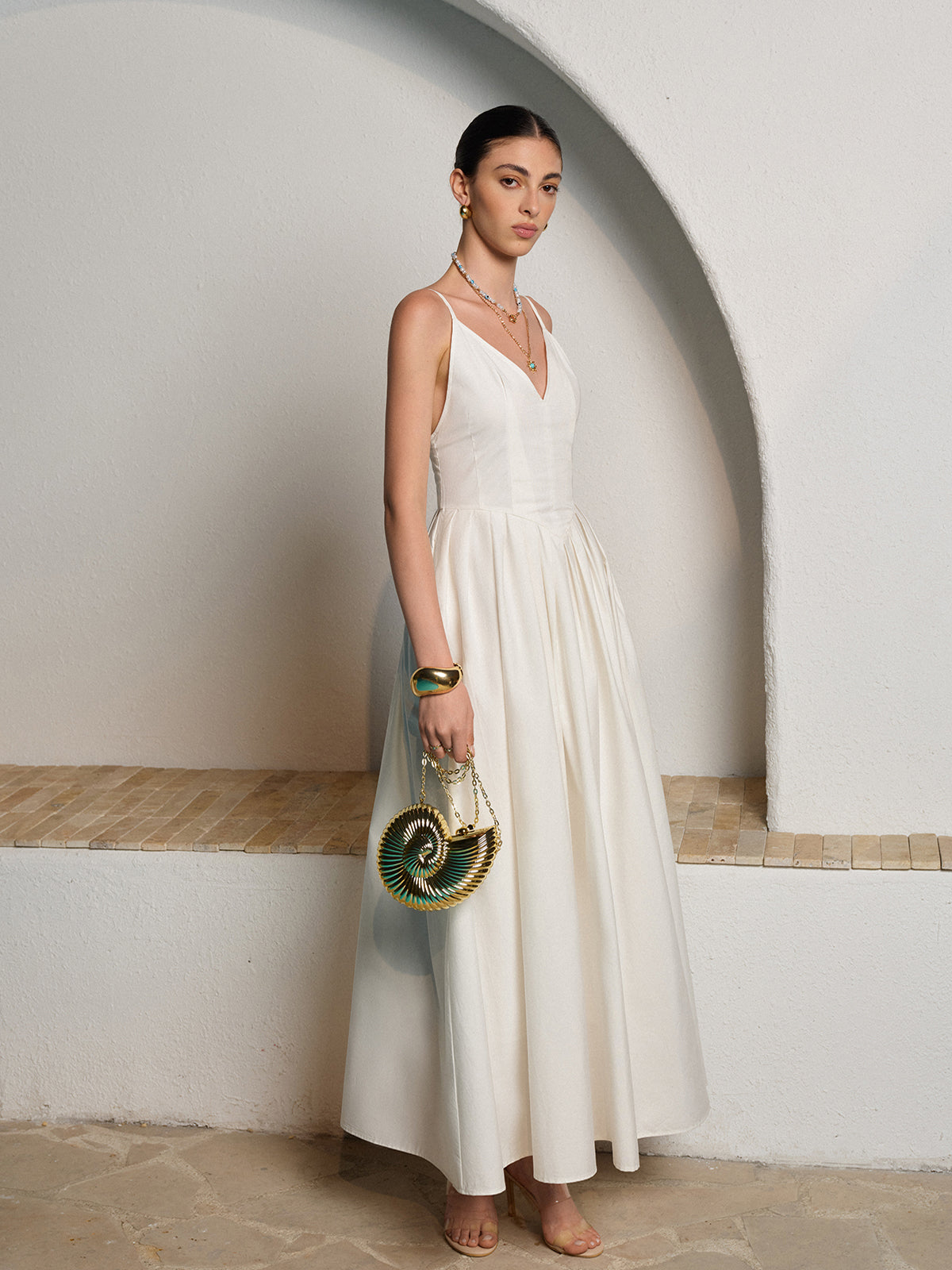 Olyssa  Spagetti Askılı Pileli Elbise