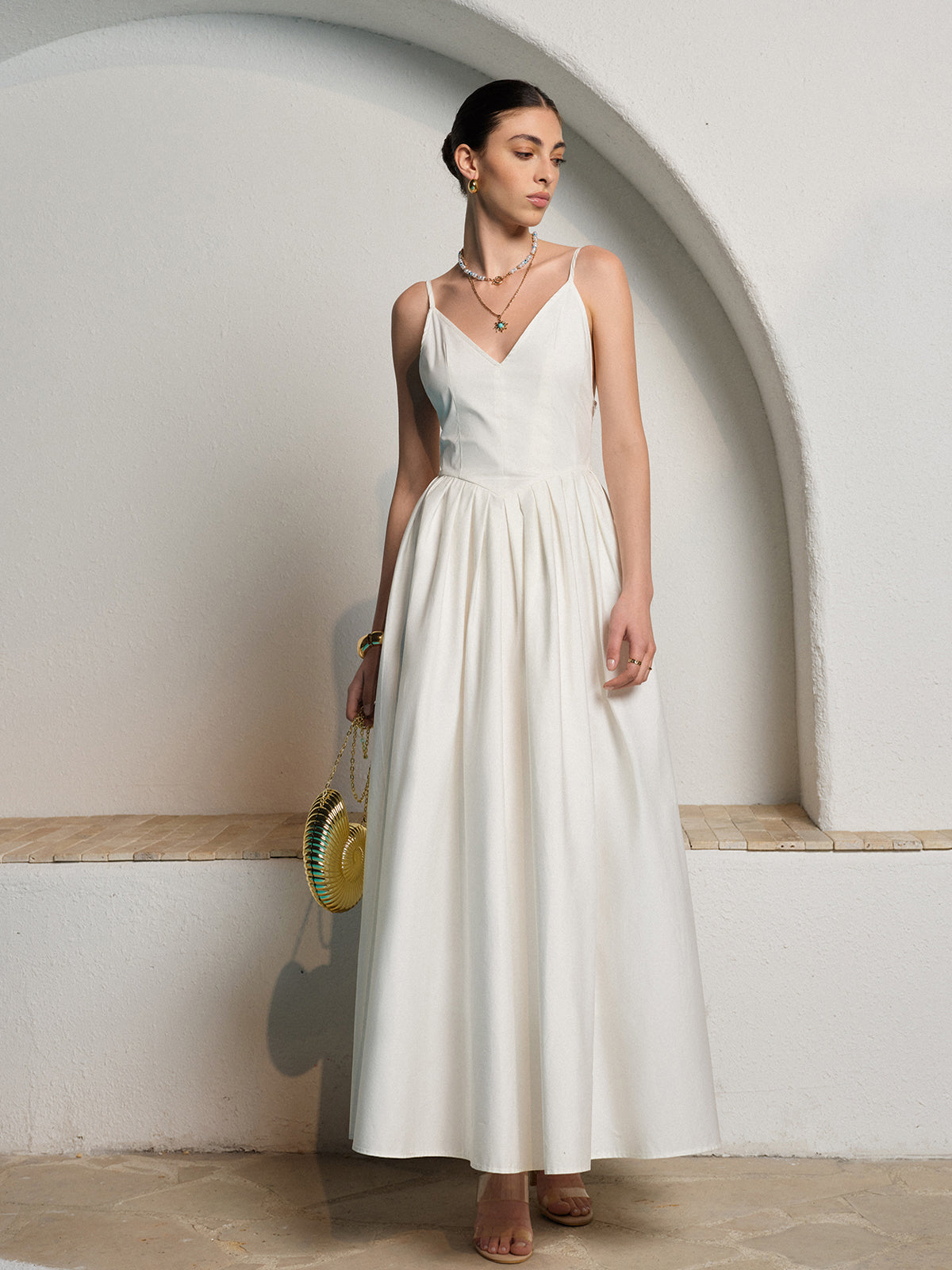 Olyssa  Spagetti Askılı Pileli Elbise