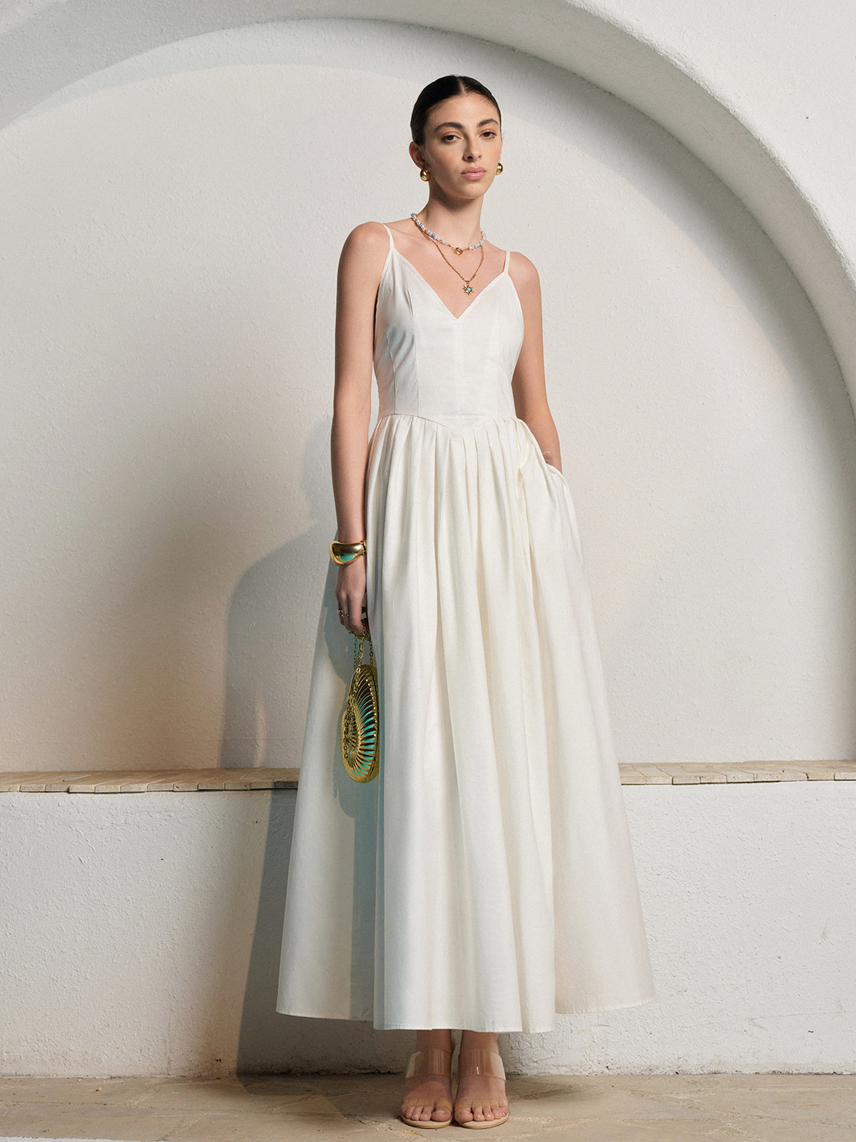 Olyssa  Spagetti Askılı Pileli Elbise