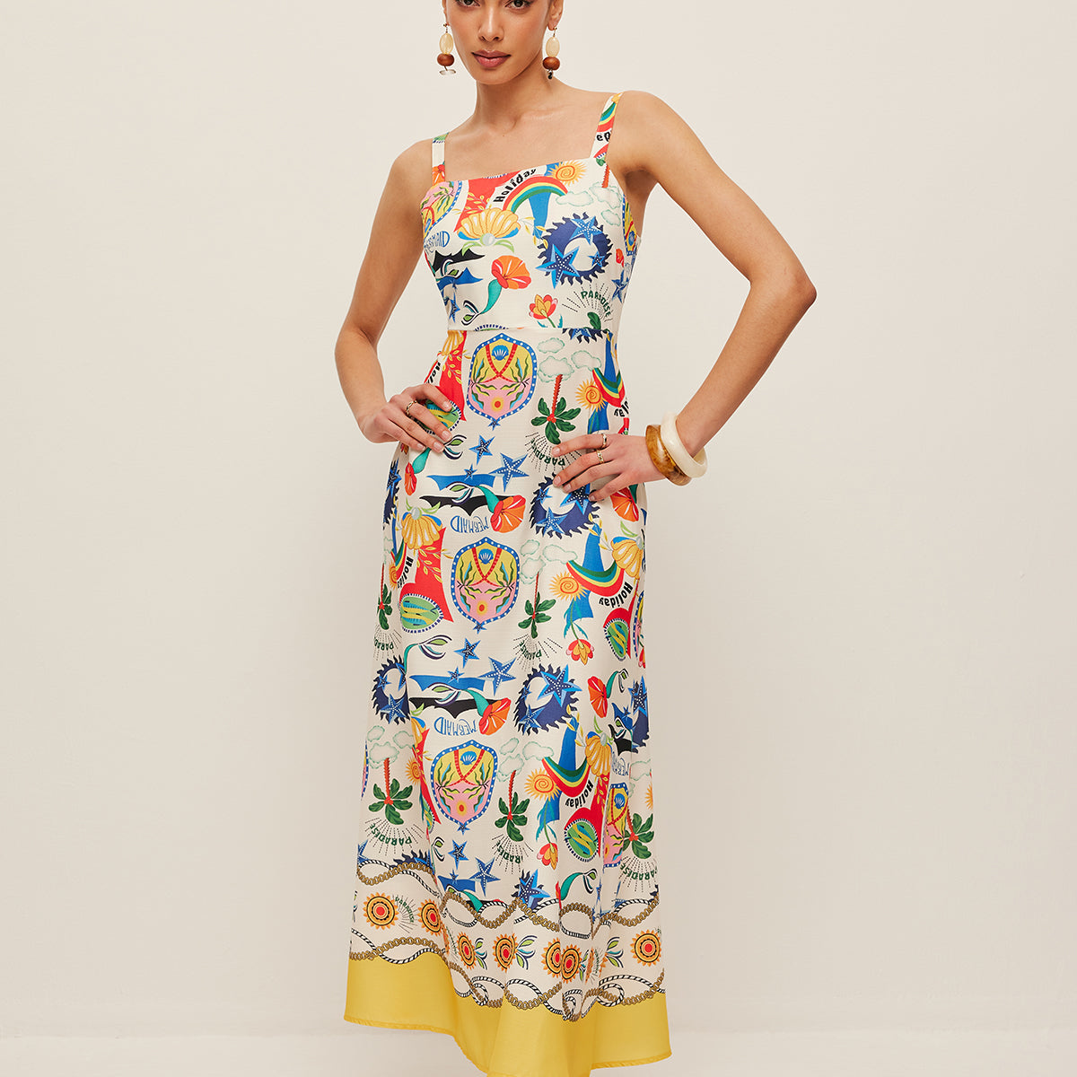 Canlı Desenli Askılı Elbise