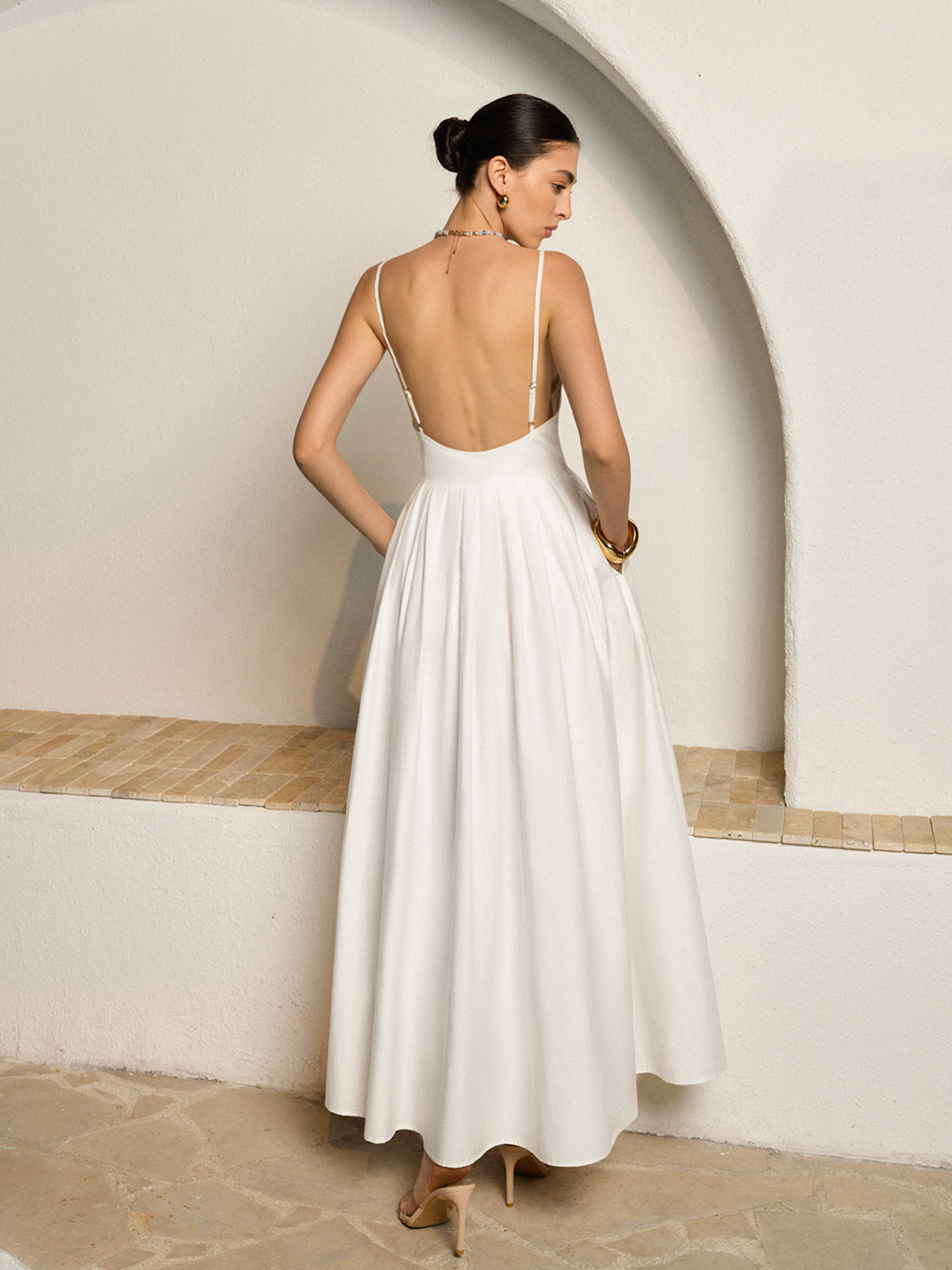 Olyssa  Spagetti Askılı Pileli Elbise