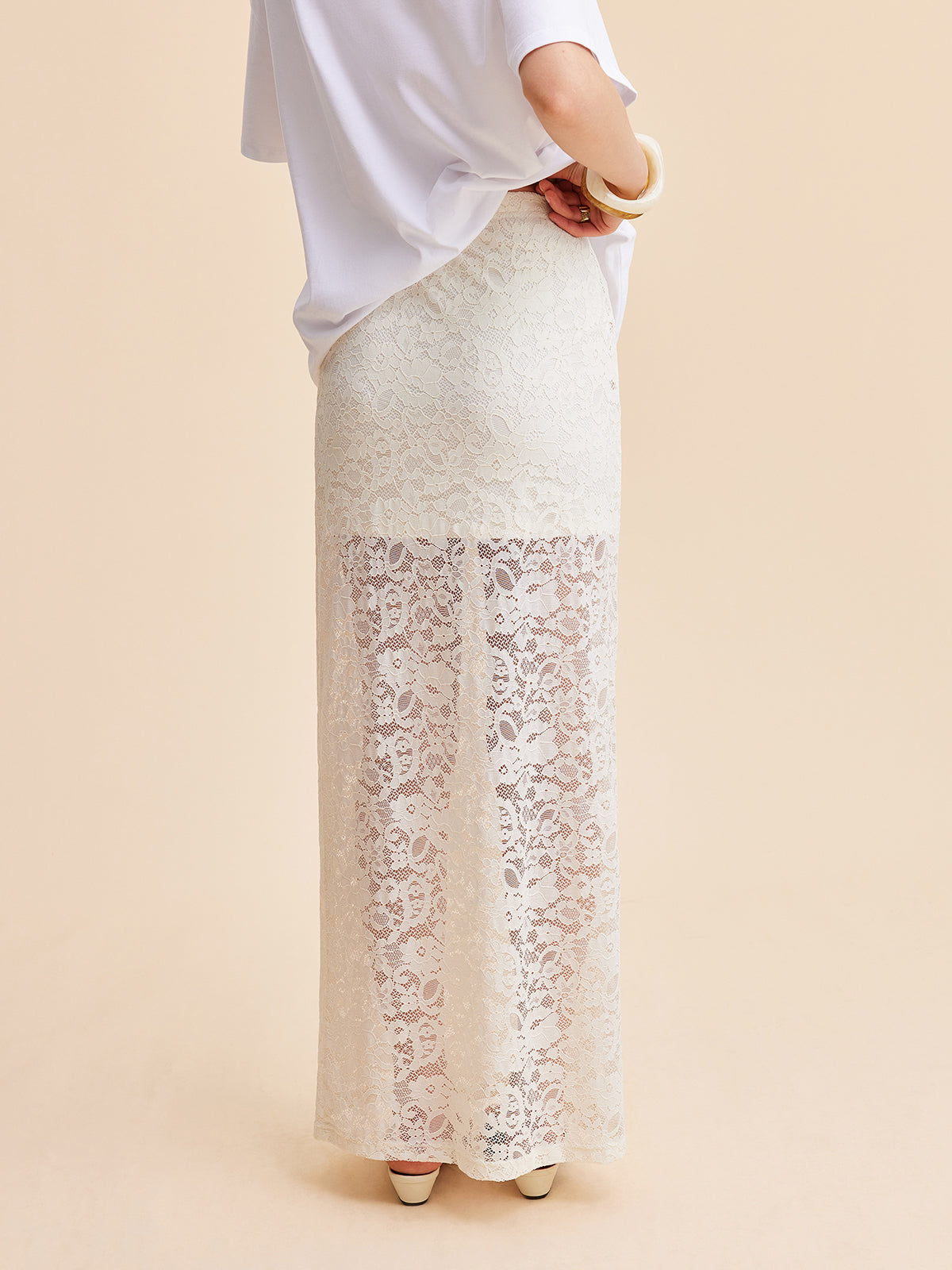 Yarı Şeffaf Dantel Etek