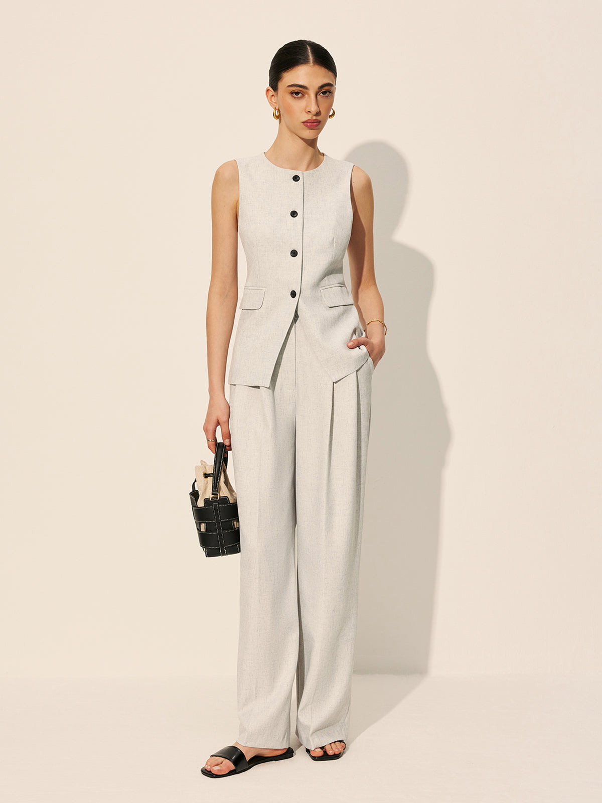 Şık Orta Bel Plise Geniş Paça Pantolonlar