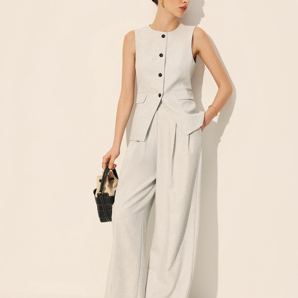 Şık Orta Bel Plise Geniş Paça Pantolonlar