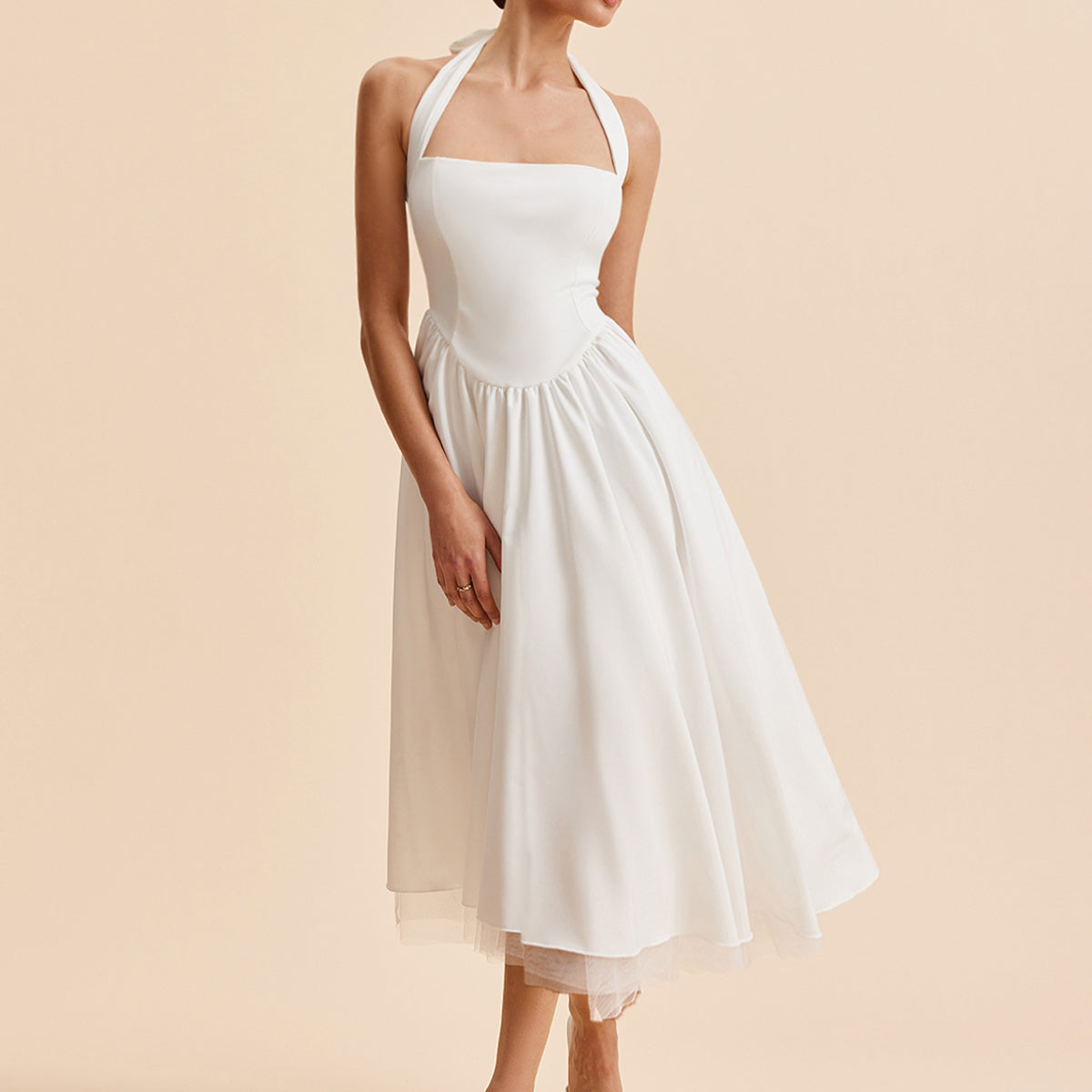 Şık Halter Sırt Dekolteli Kolsuz Abiye Elbise Fermuar Detayı ile