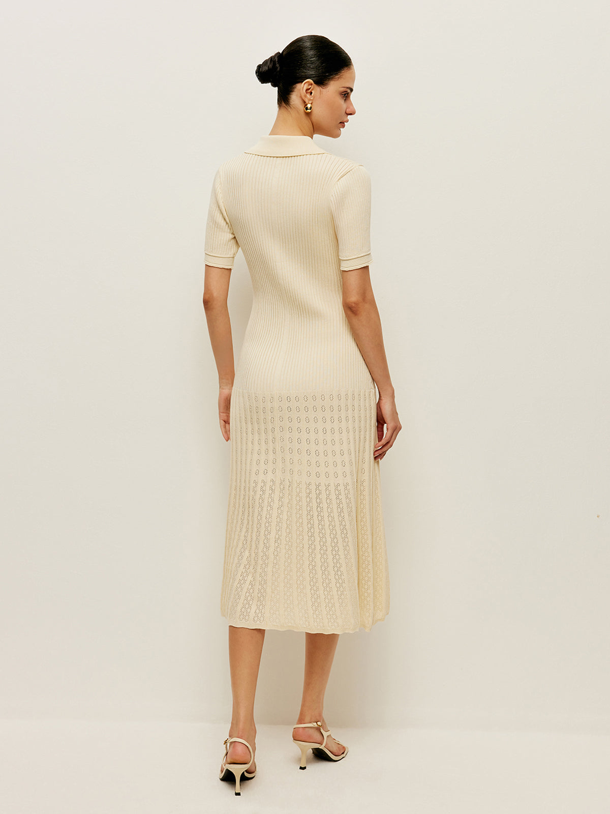 Şık Örgü Polo Abiye Elbise Delik Düğme Detayı ile