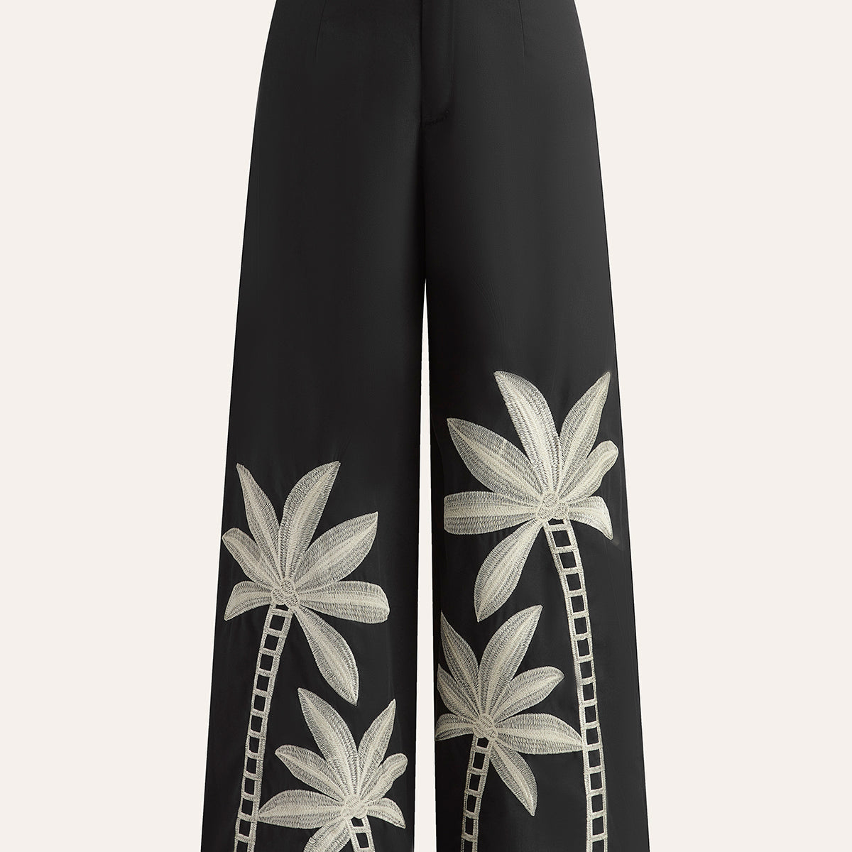 Şık İşlemeli Yüksek Bel Geniş Paça Pantolonlar