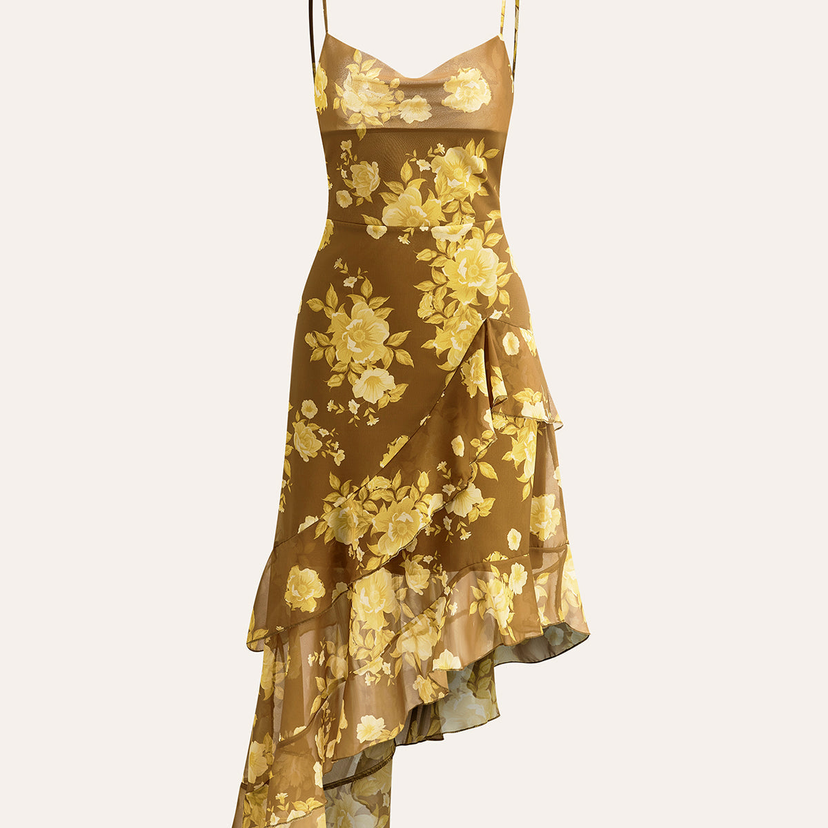 Çekici Çiçek Desenli Volanlı Etek Arkadan Bağlamalı Askılı Elbise