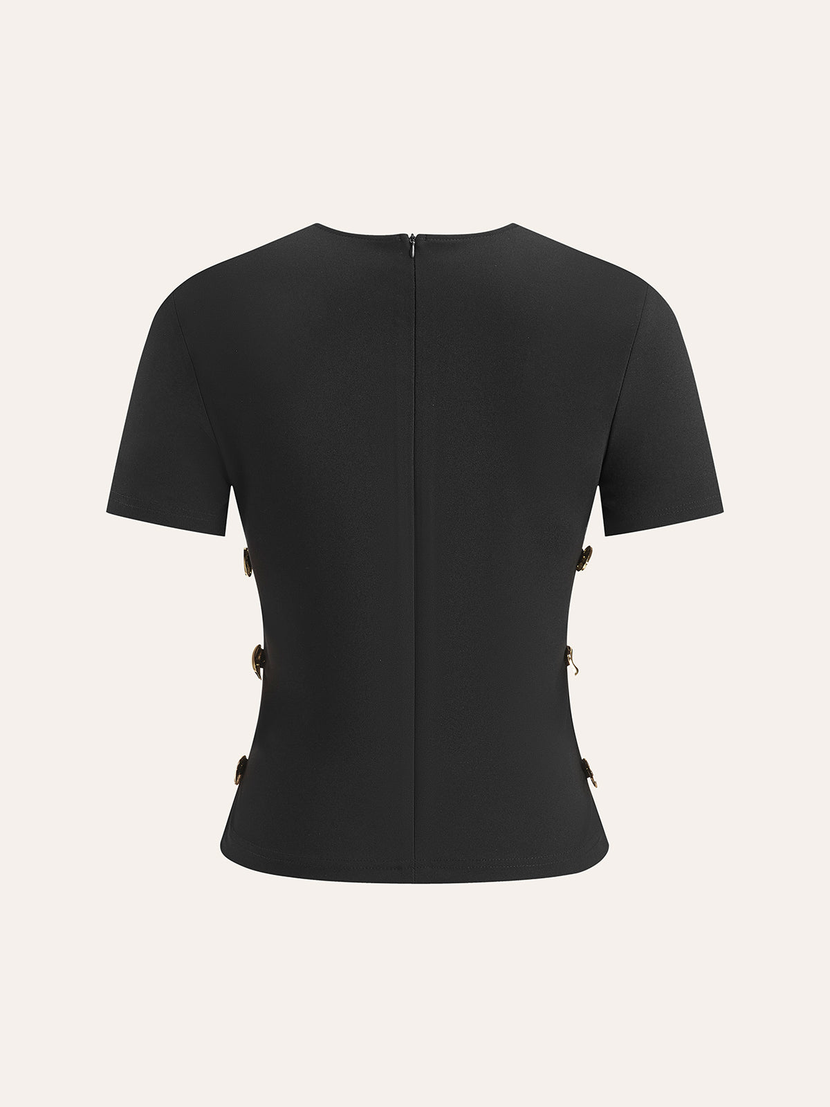 Yanı Kesik Metal Detaylı Fermuarlı T-Shirt