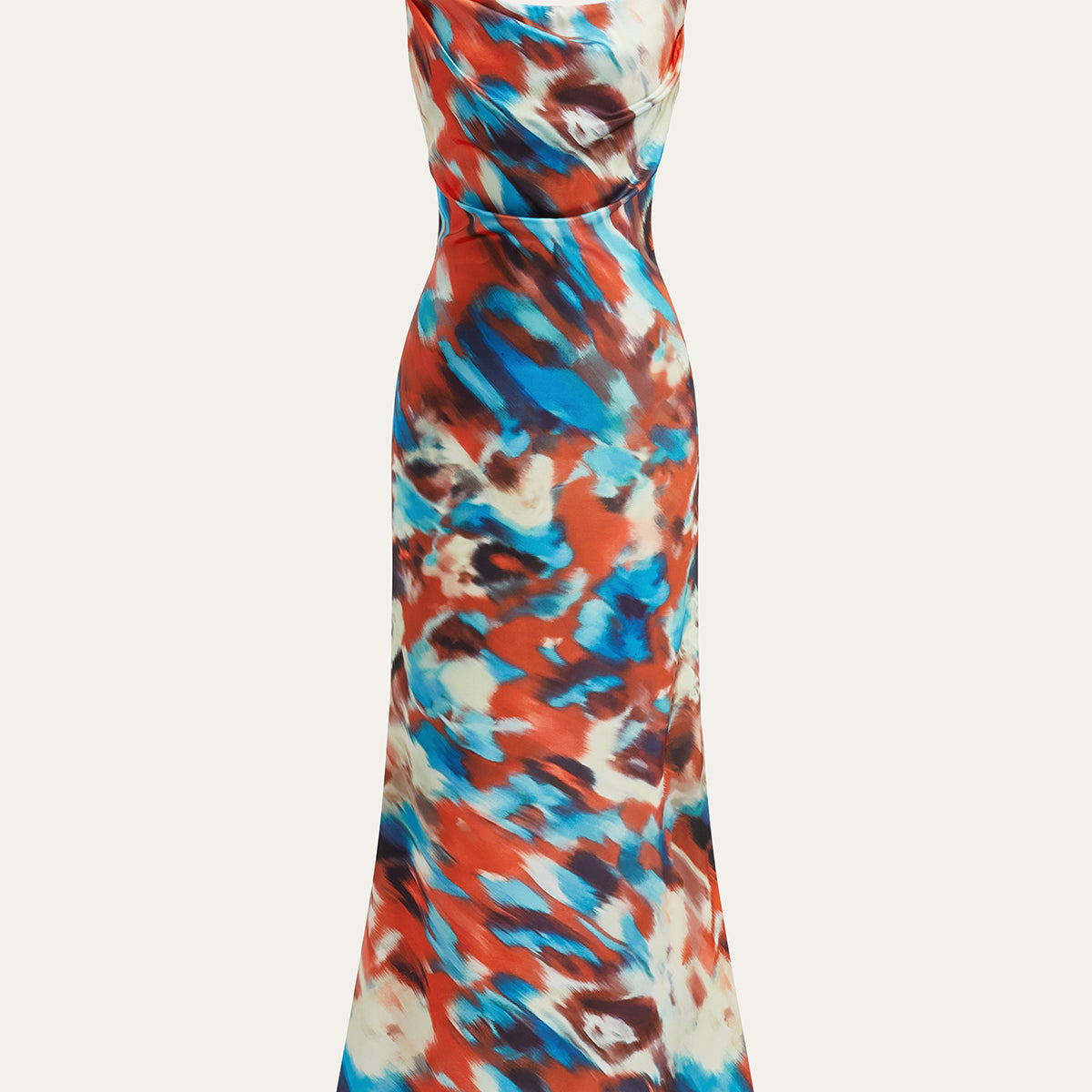 Canlı Çok Renkli Asimetrik Sırt Dekolteli Abiye Uzun Elbise