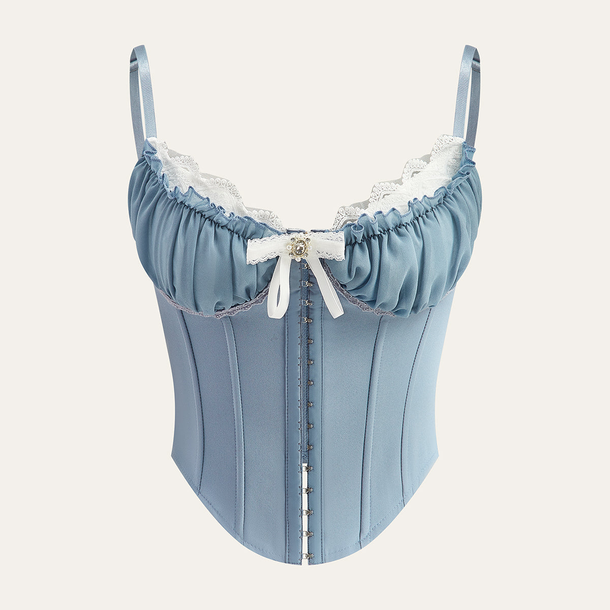 Çarpıcı Dantel Kenarlı Kalp Yaka Korse, Şık Fiyonk Detayı ile