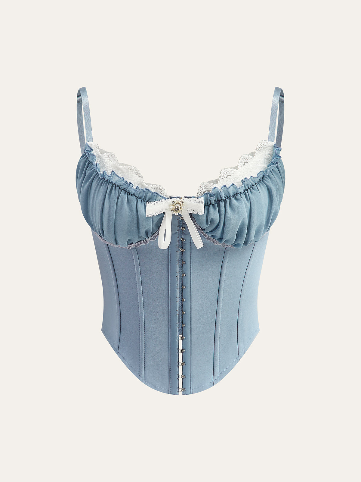 Çarpıcı Dantel Kenarlı Kalp Yaka Korse, Şık Fiyonk Detayı ile