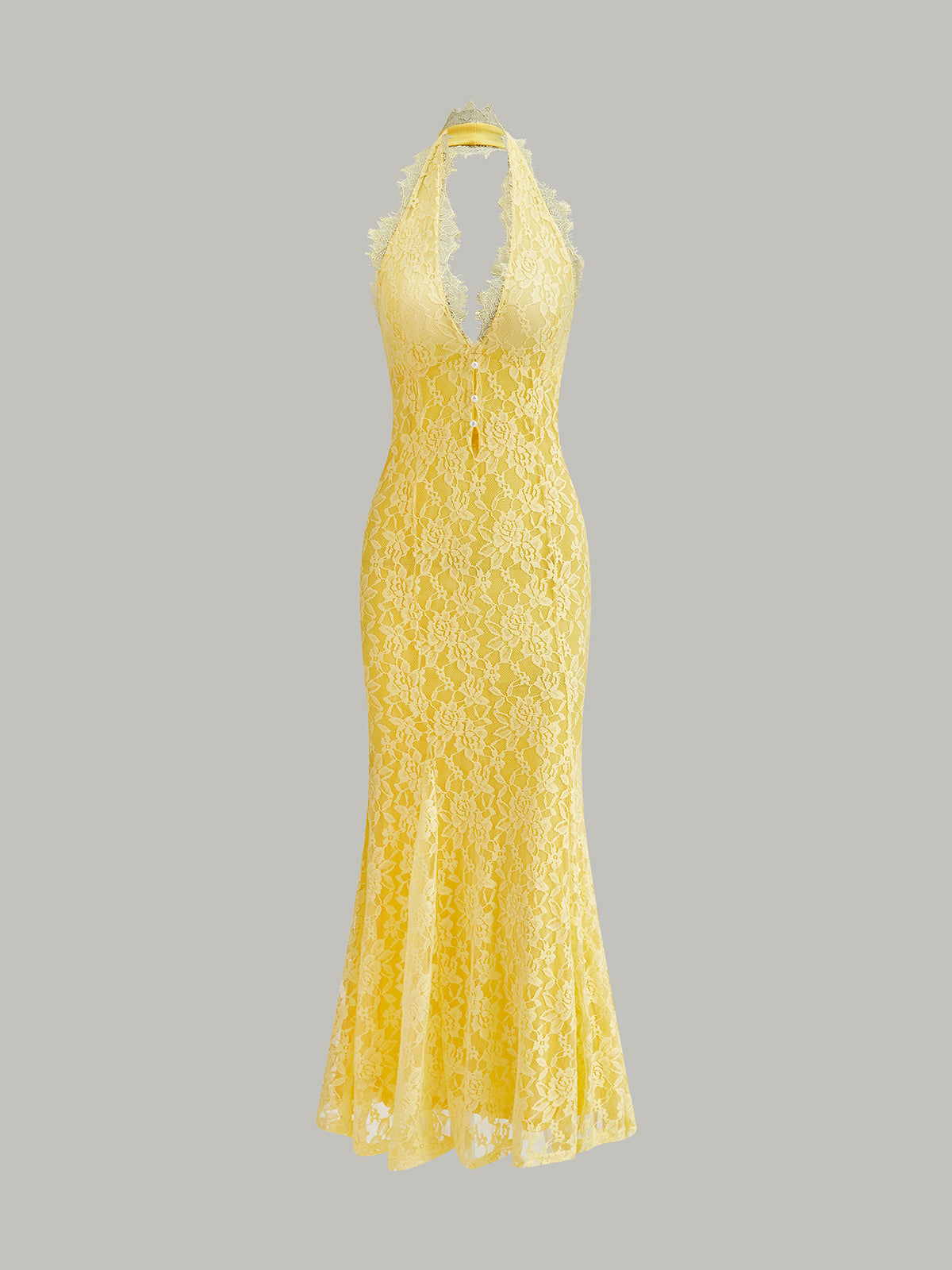 Şık Halter Yaka Çiçek Dantel Abiye Elbise Çarpıcı Bir Görünüm İçin