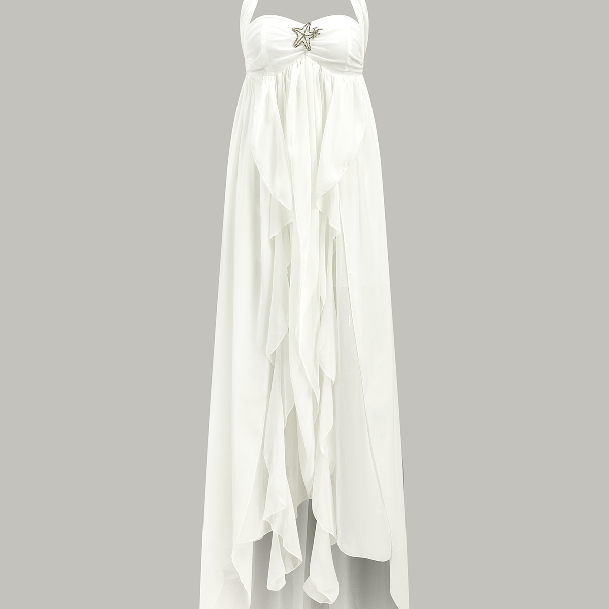 Katlı ve Açık Sırtlı Uzun Elbise