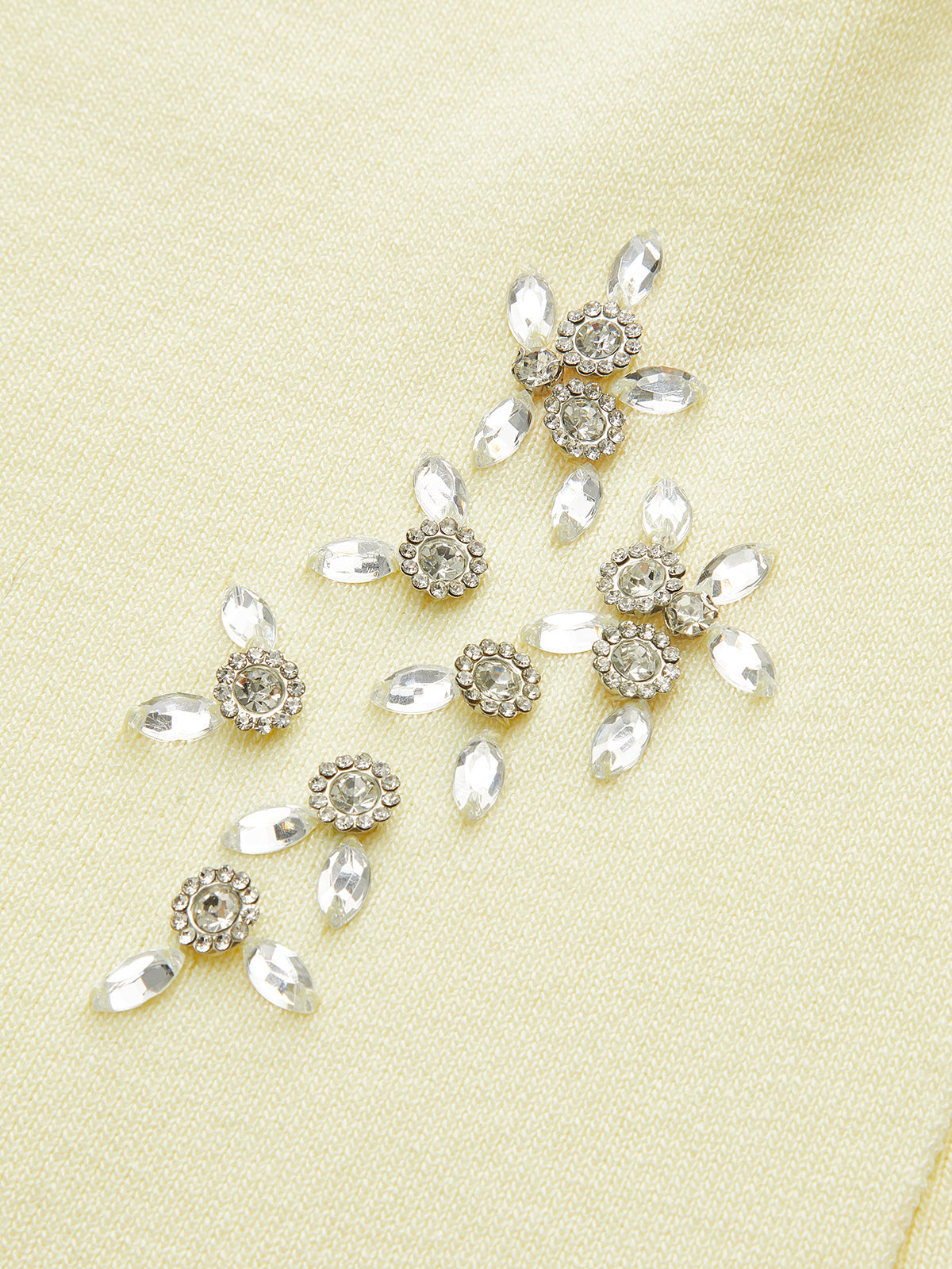 Kristal Süslemeli Omuzları Açık Örgü Üst