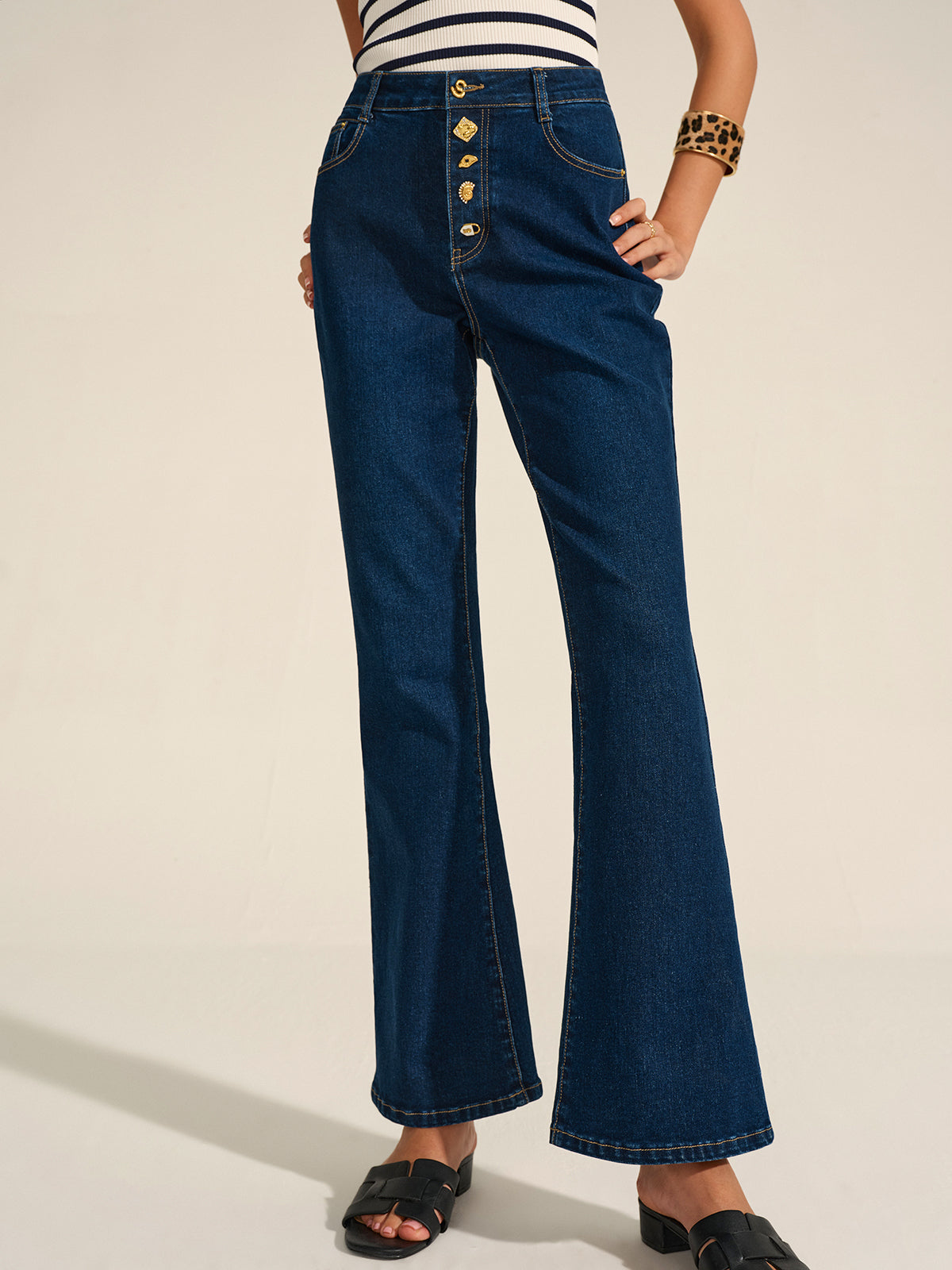 Denim Metal Dekorlu İspanyol Paça Pantolon