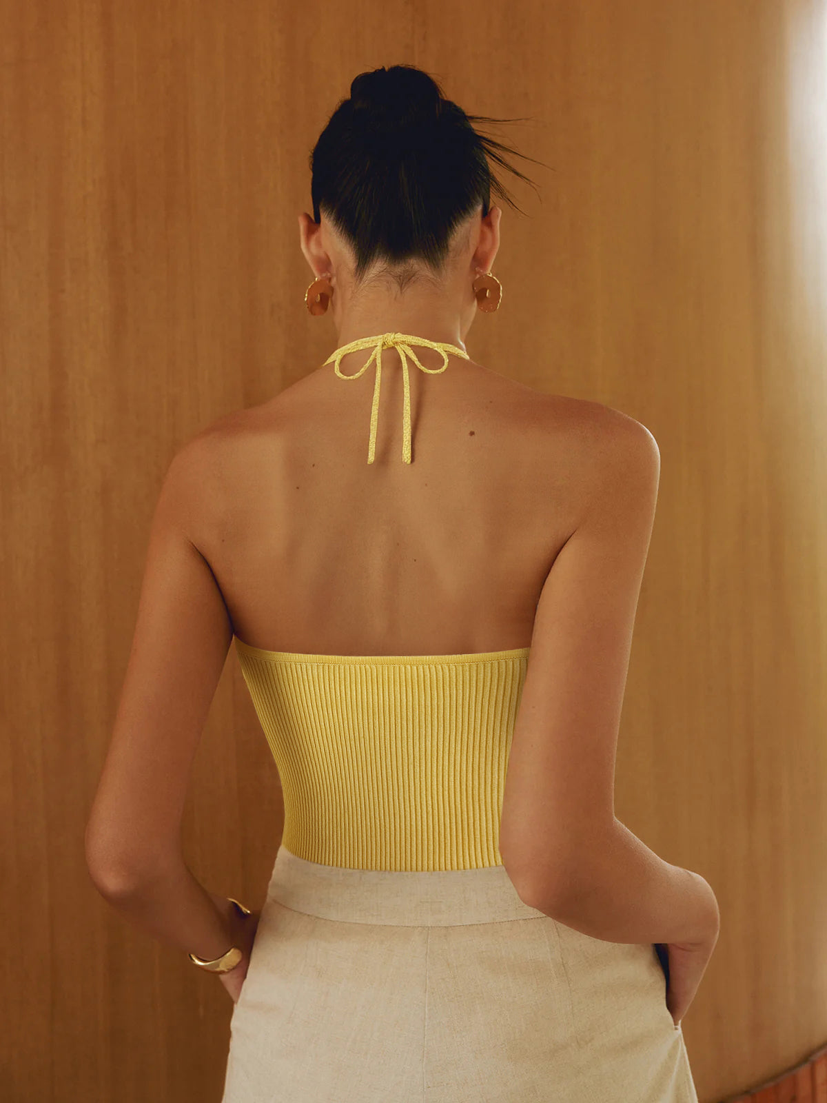 Nervürlü Örgü Halter Crop Top