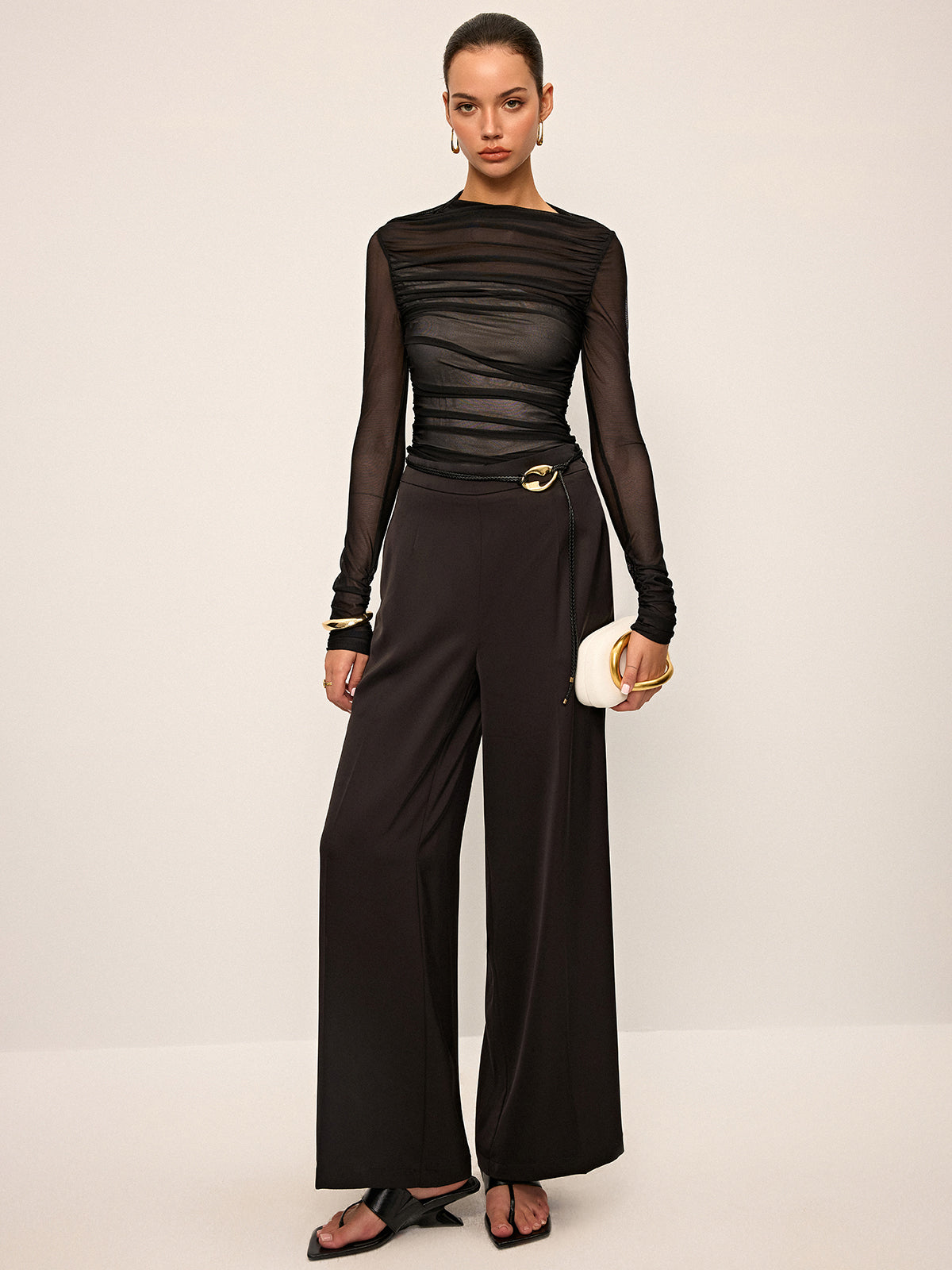 Şeffaf File Dantelli Uzun Kollu Üst