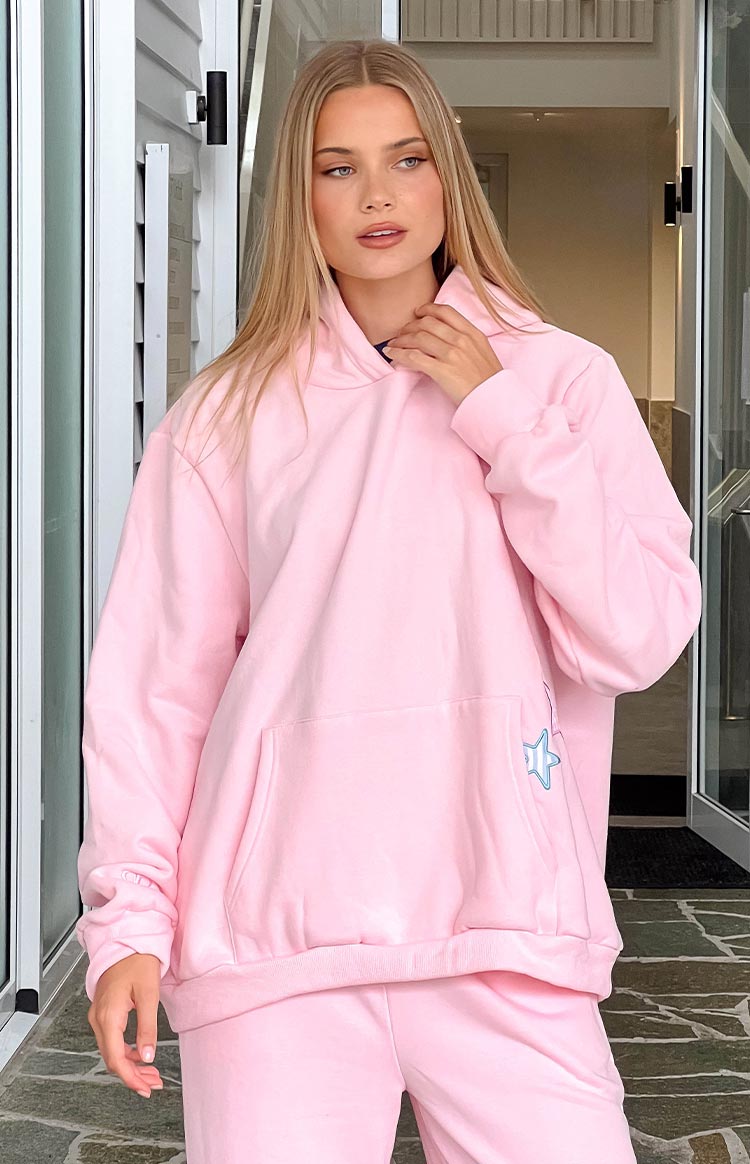 Pembe Yıldız Baskılı Kapüşonlu Sweatshirt