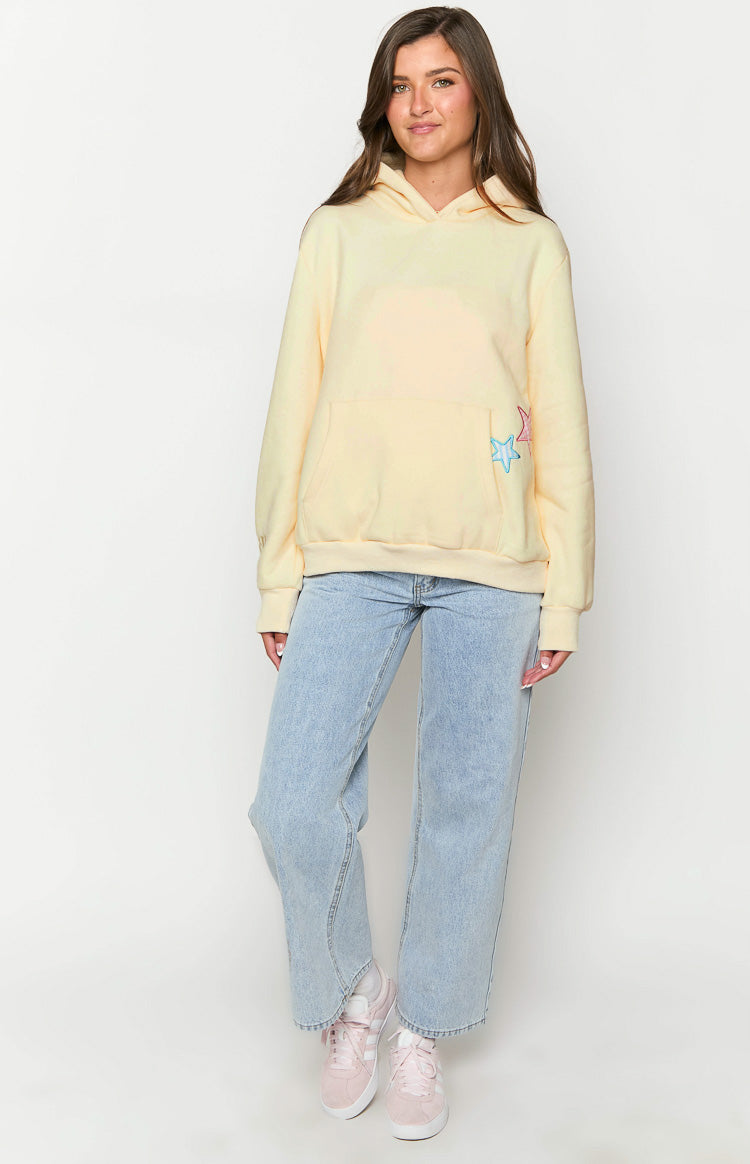 Krem Yıldız Baskılı Kapüşonlu Sweatshirt
