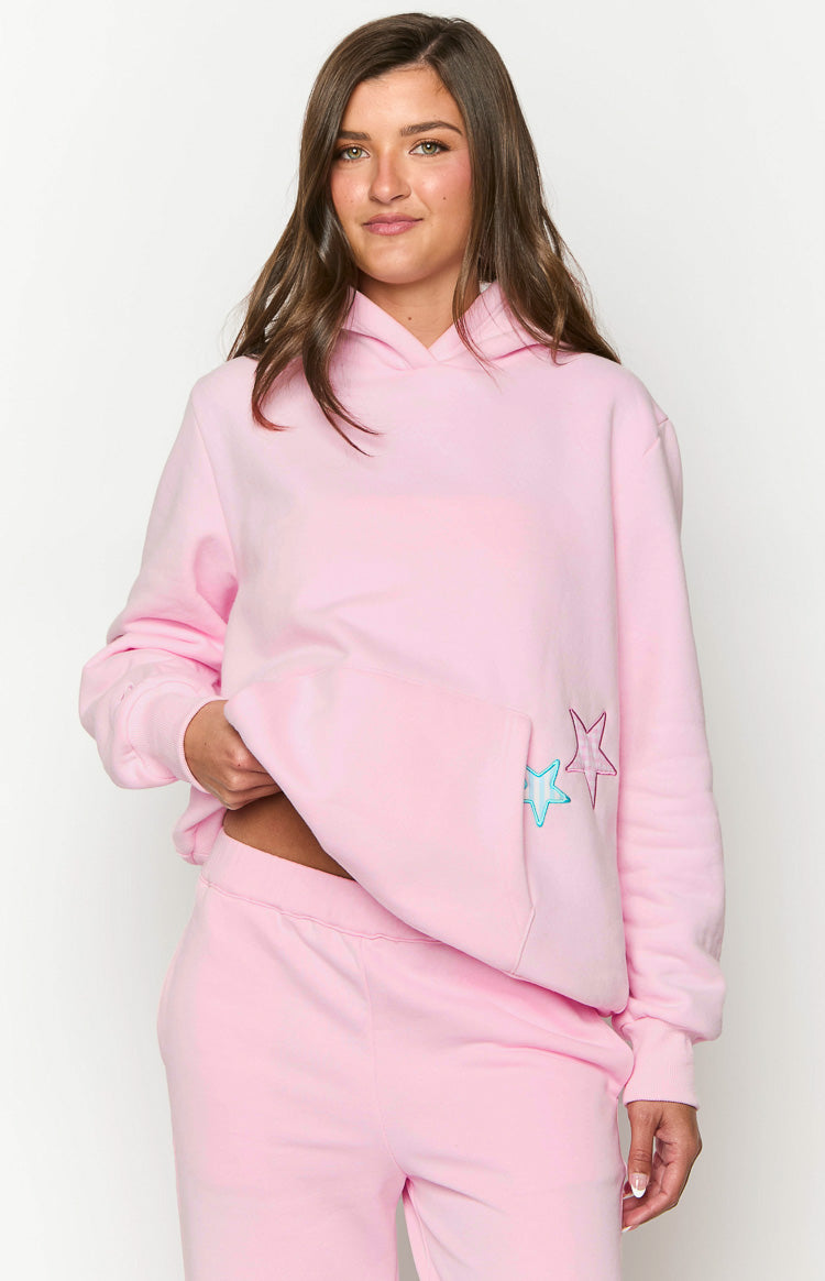 Pembe Yıldız Baskılı Kapüşonlu Sweatshirt
