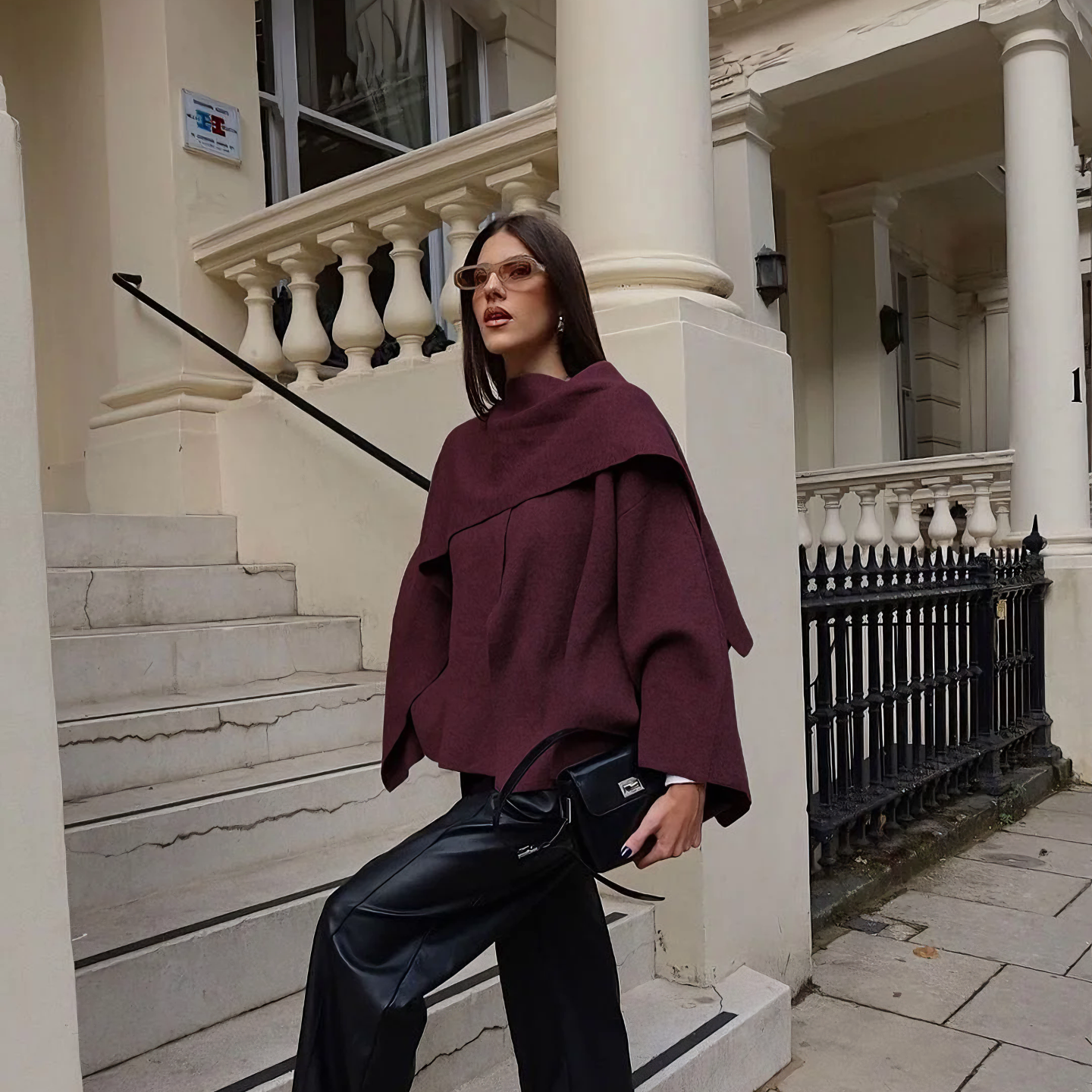 Bordo Şık Eşarp Yaka Ceket