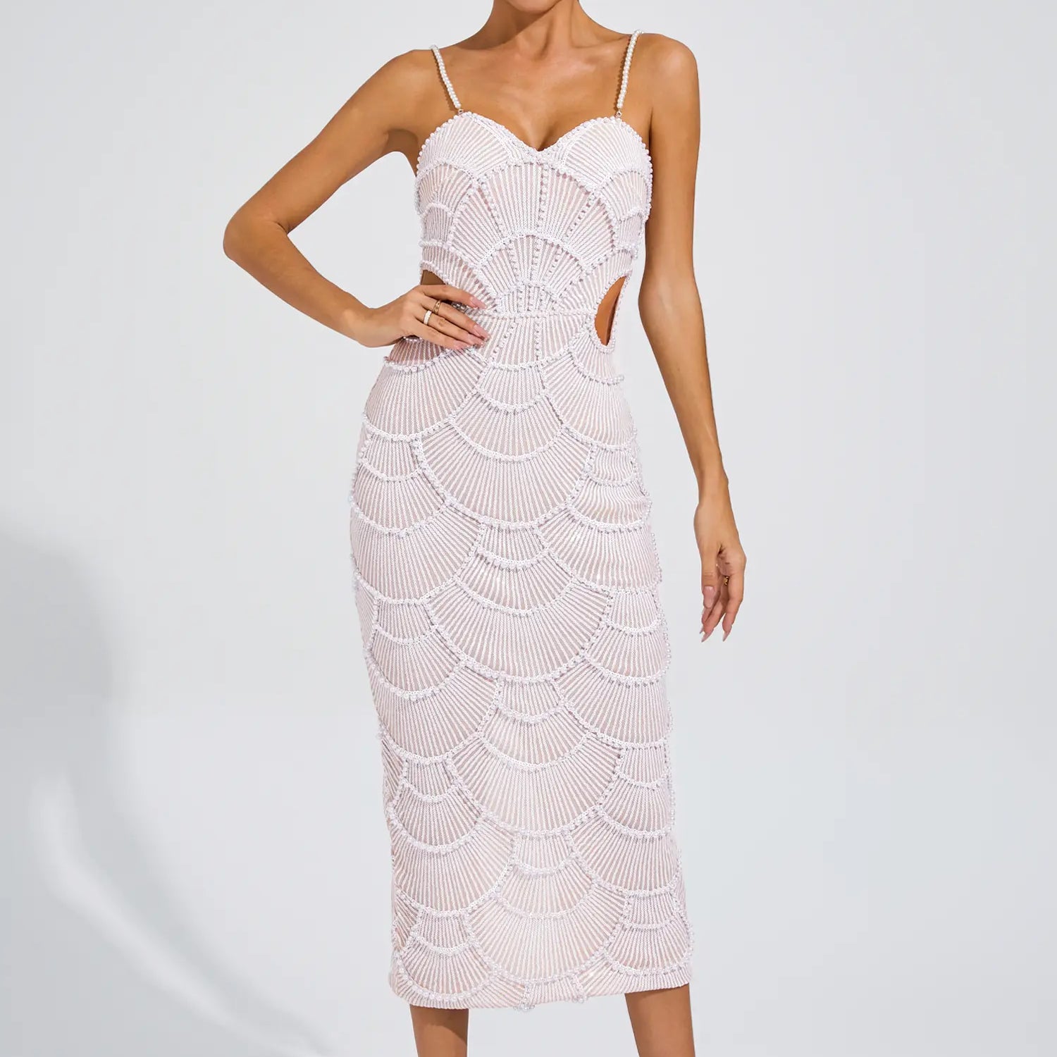 Olyssa Sunita İnci Slip Midi Elbise