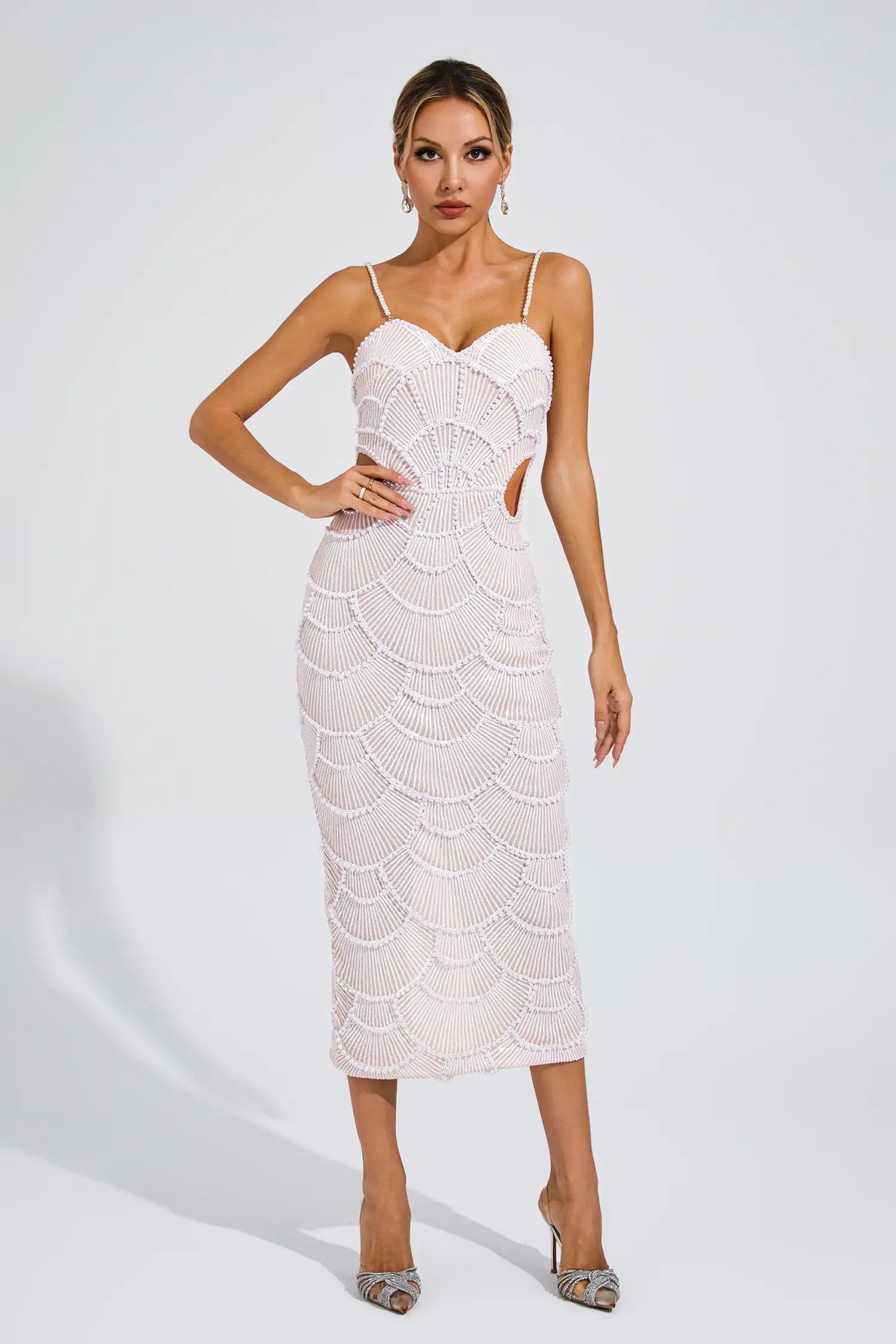 Olyssa Sunita İnci Slip Midi Elbise