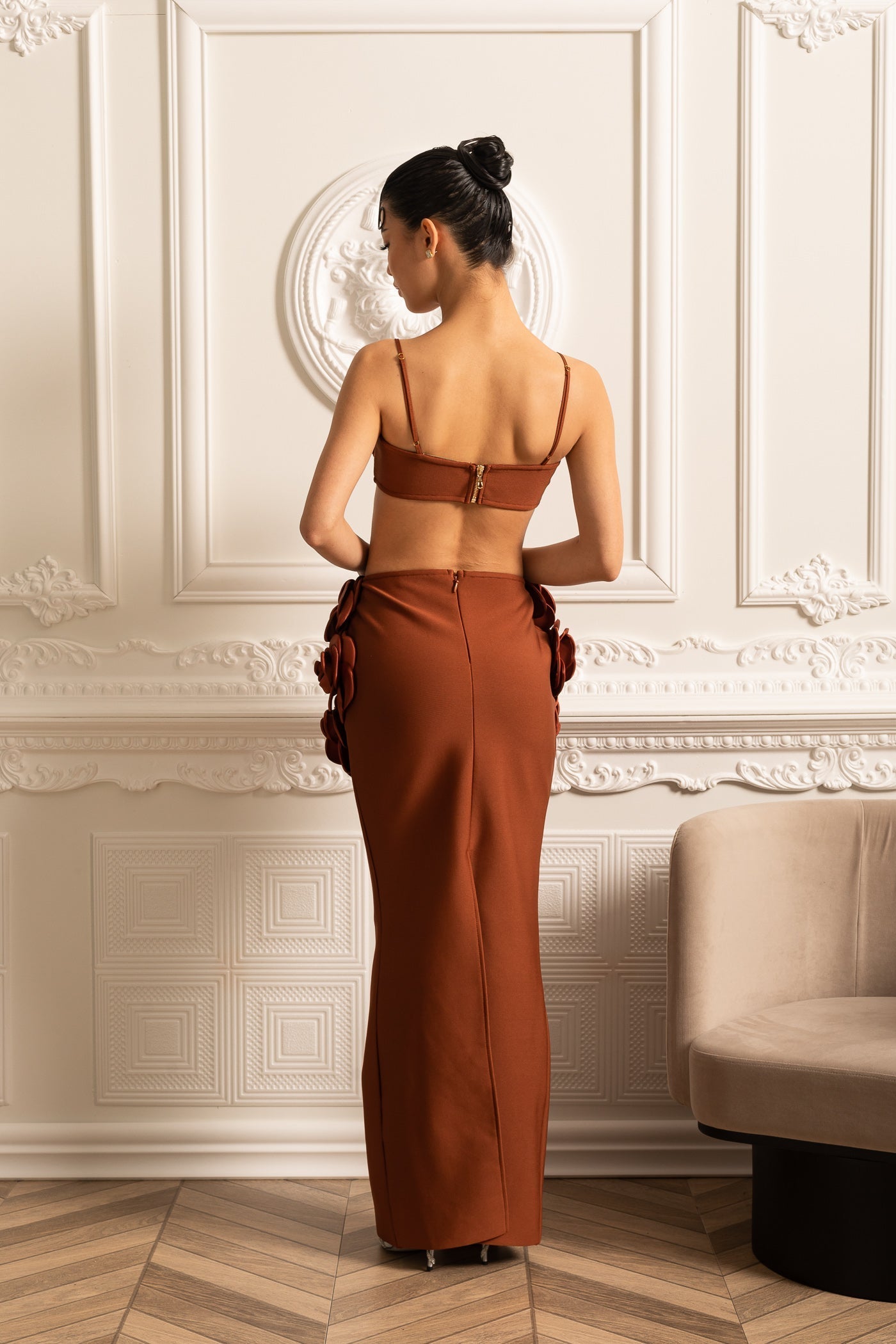 Olyssa 3D Çiçek Süslemeli Zarif Saten Eşofman Takımı