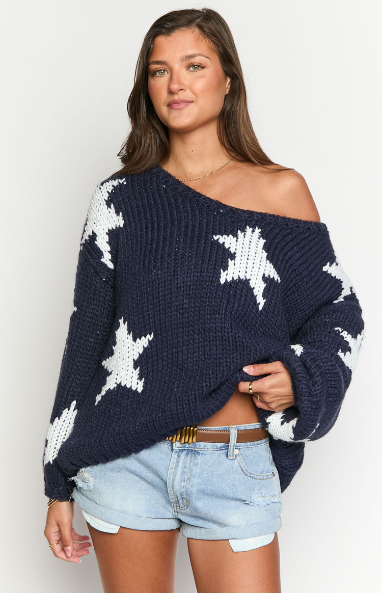 Navy Star Chunky Knit Sweater