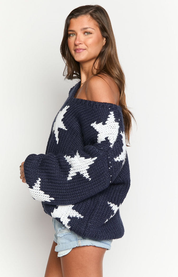 Navy Star Chunky Knit Sweater