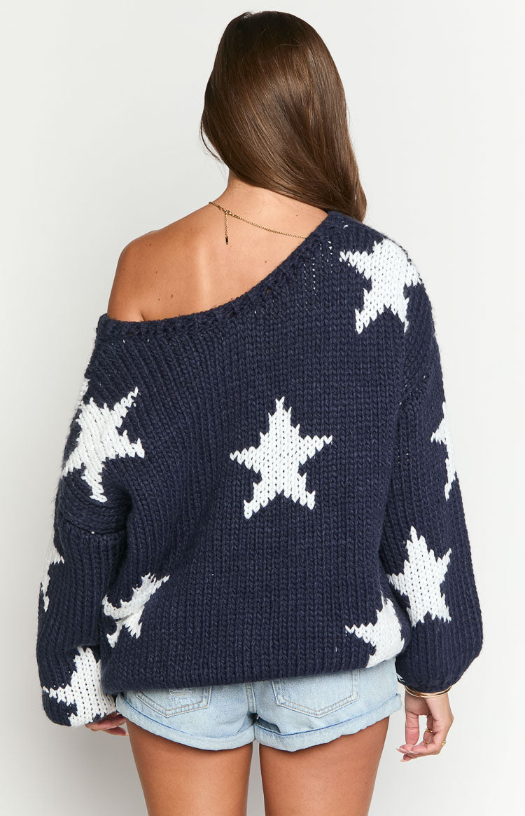 Navy Star Chunky Knit Sweater