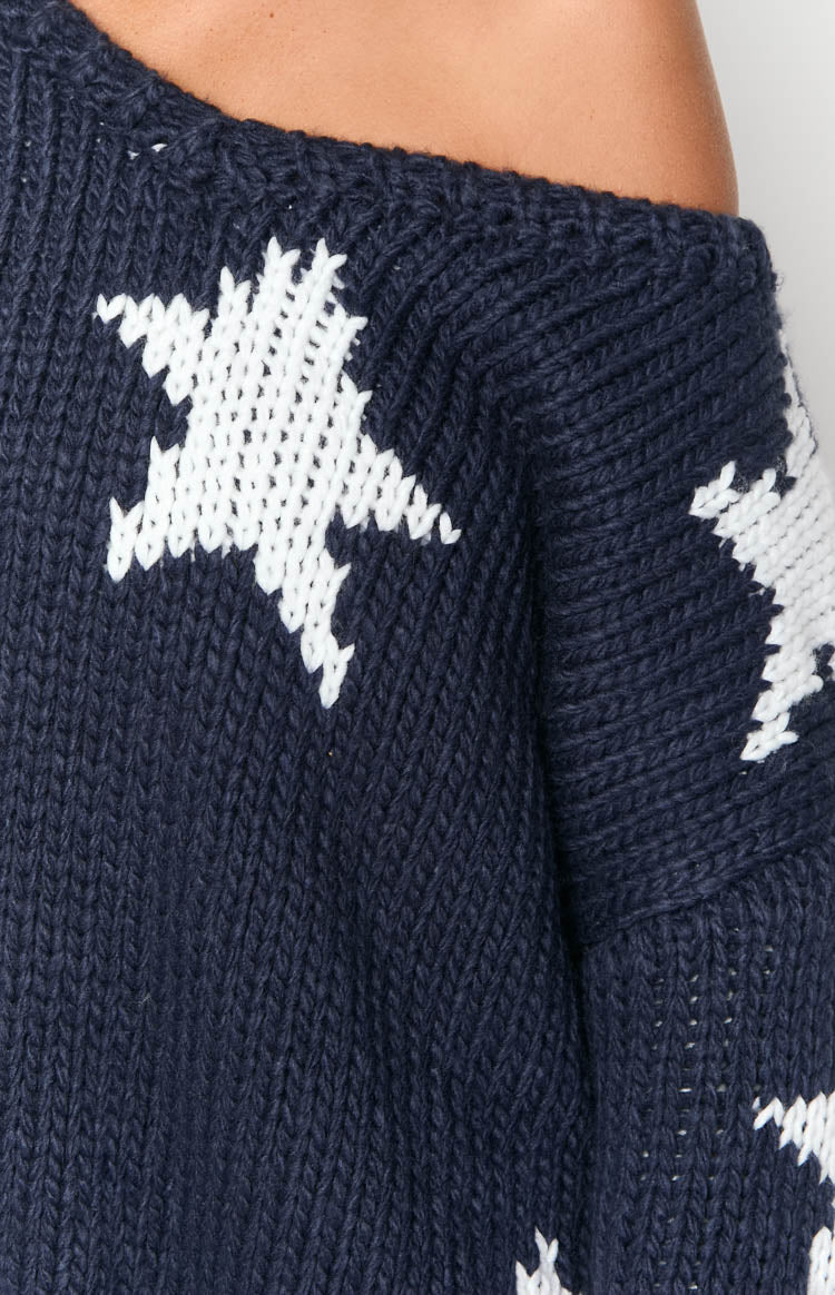 Navy Star Chunky Knit Sweater
