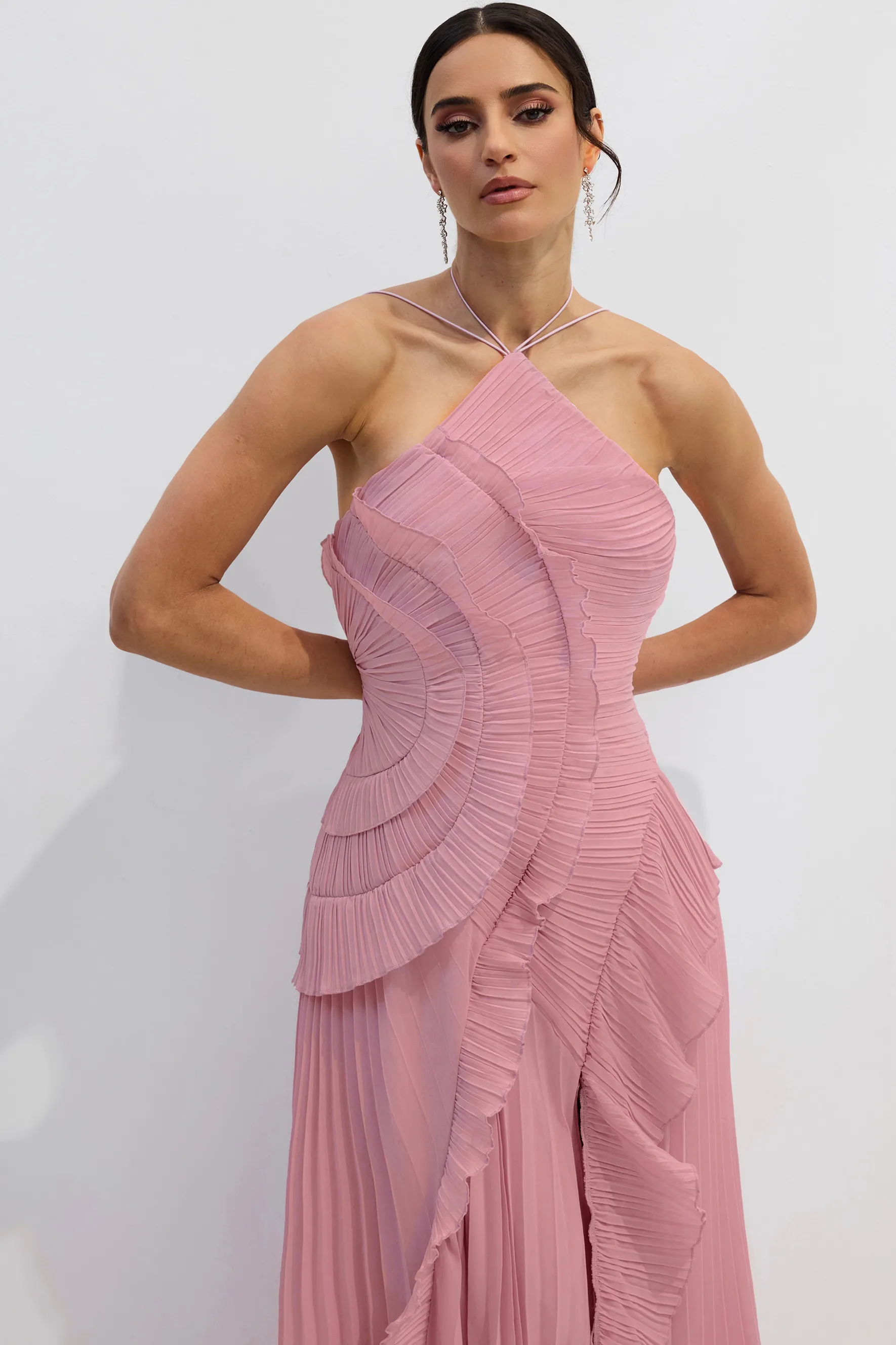 Olyssa Nina Halter Yaka Midi Elbise