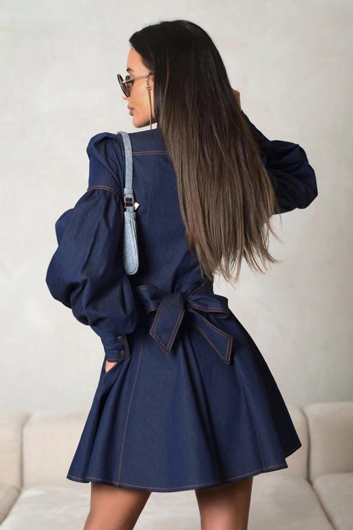 Olyssa Lena Puf Kollu Kot Mini Elbise