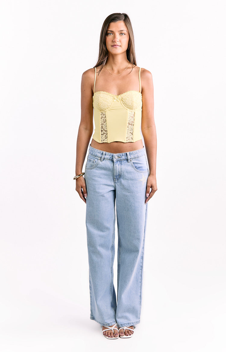 Sarı Dantel Korse Üst