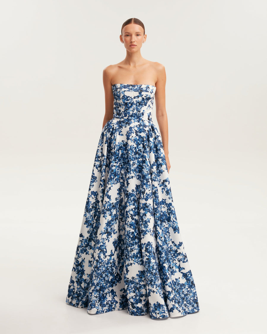 Olyssa Flora Blossom Strapless Maxi Elbise