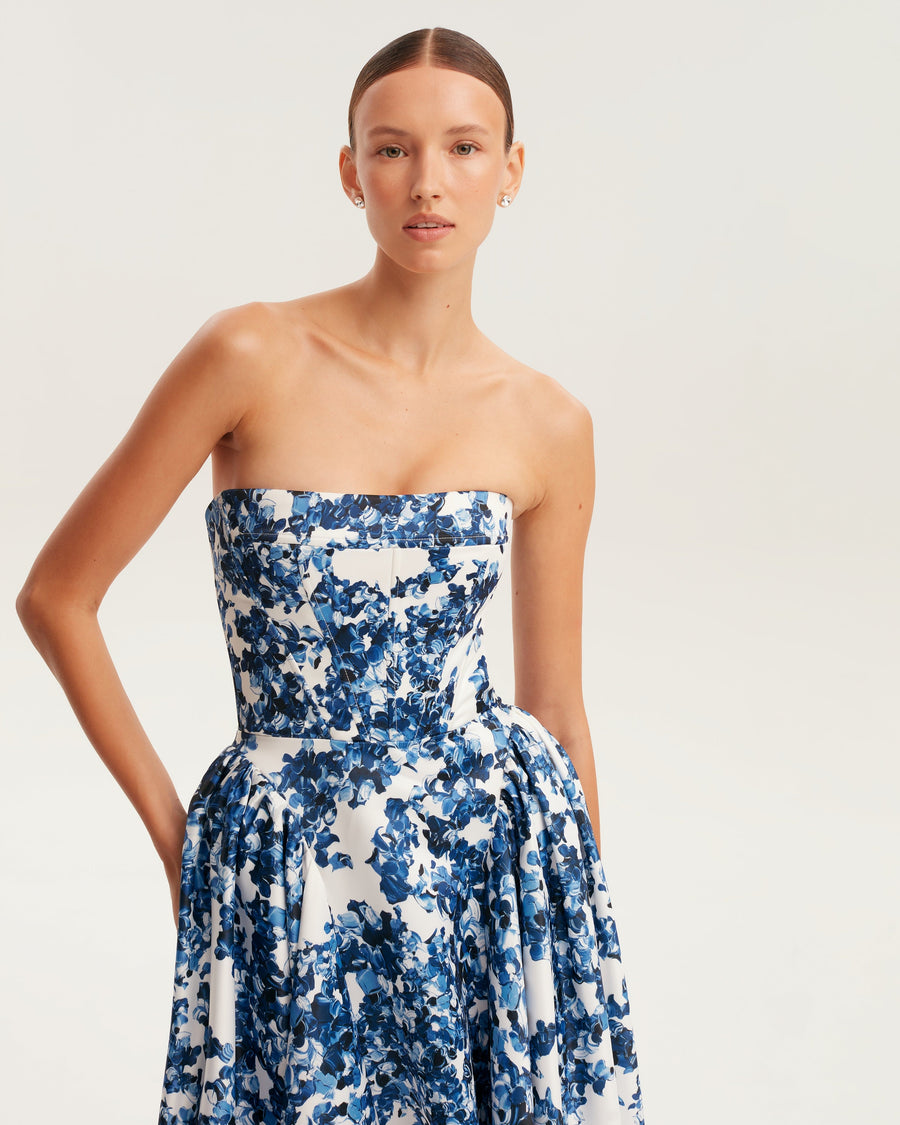 Olyssa Flora Blossom Strapless Maxi Elbise
