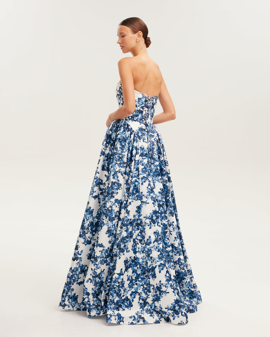 Olyssa Flora Blossom Strapless Maxi Elbise