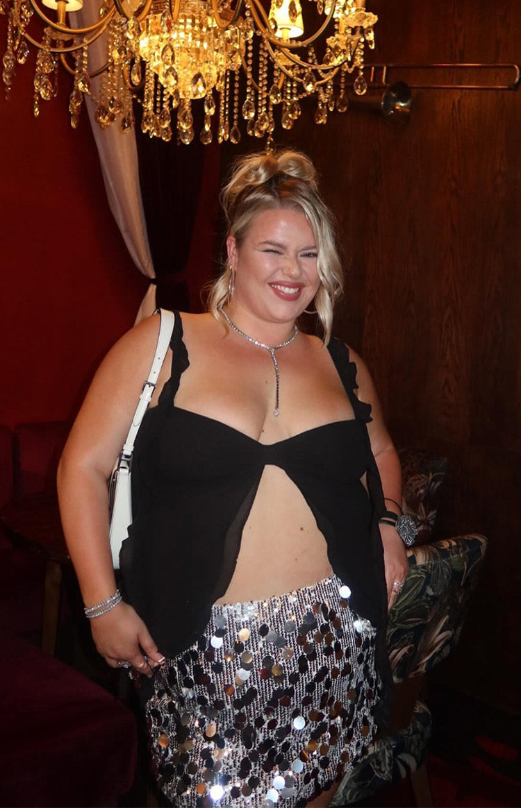 Gümüş Payetli Mini Etek