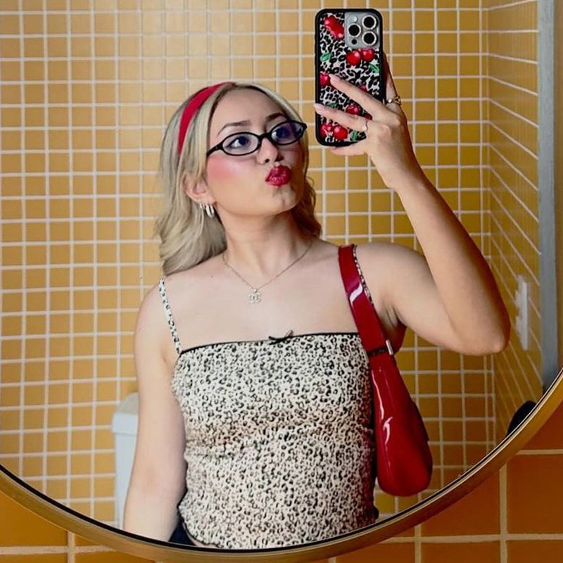 Grecia Leopar Desenli Crop Bluz Premium Polyester Pamuk