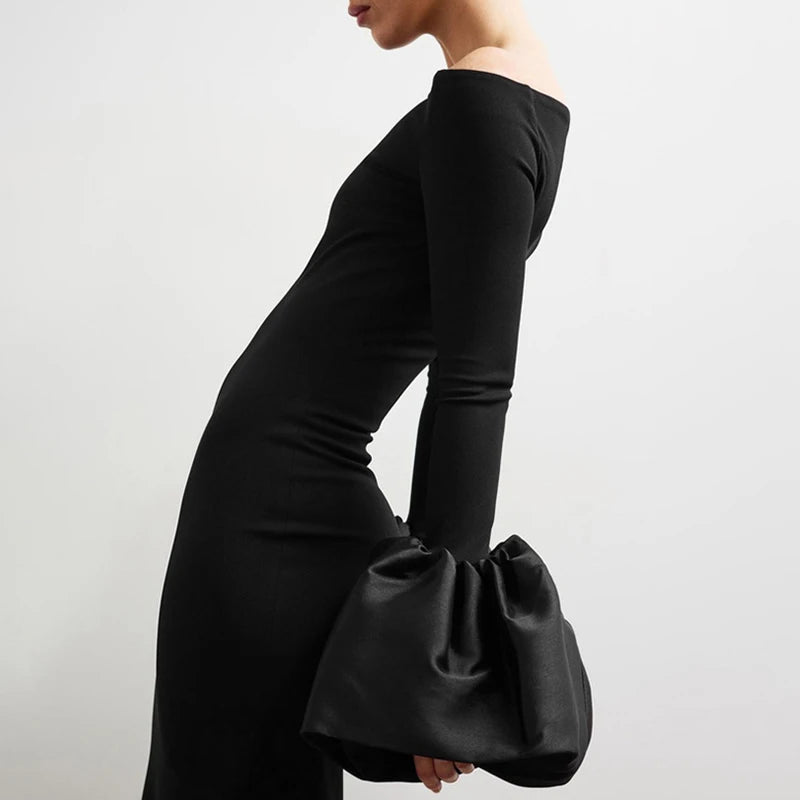 Saten Panel Jersey Yarım Elbise