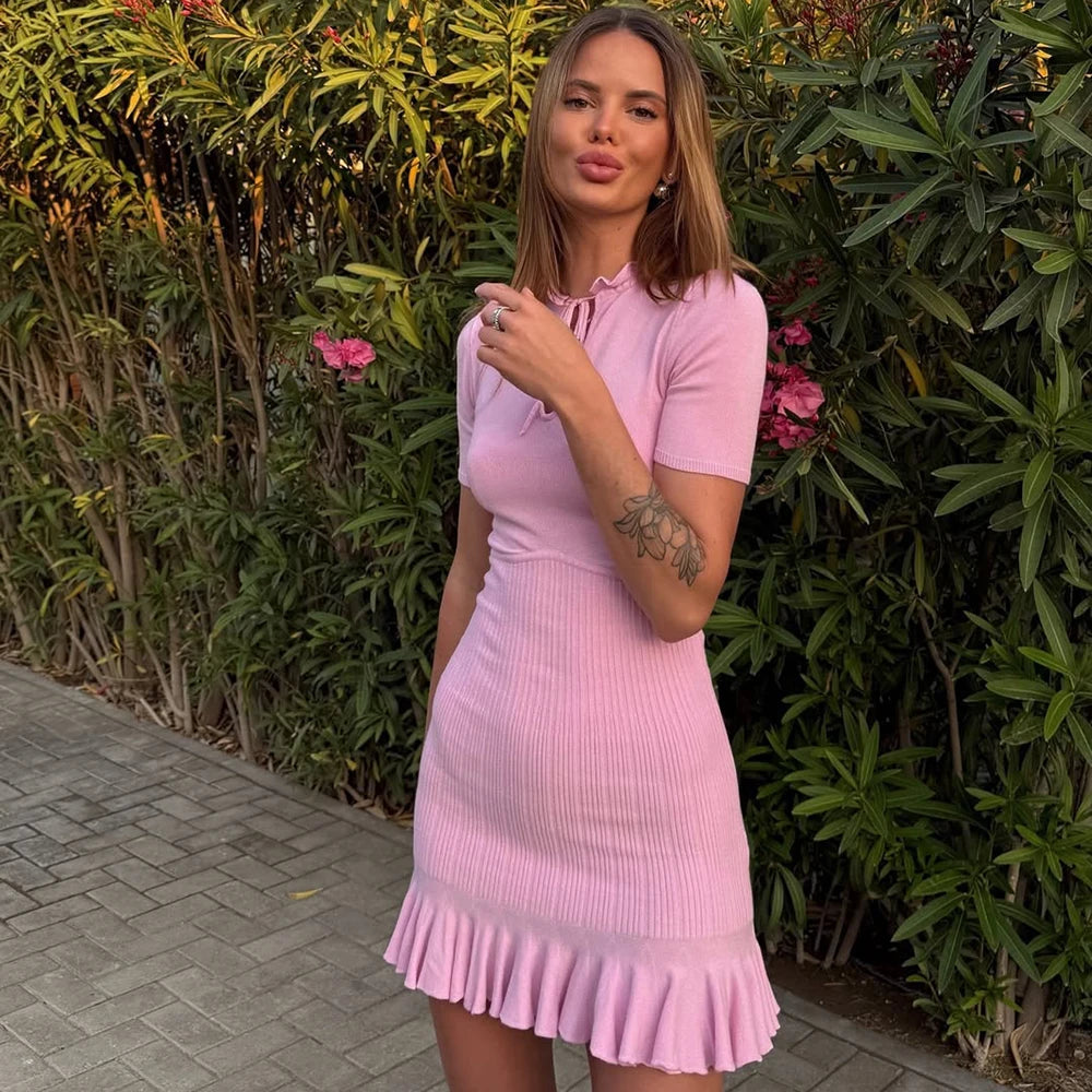 Olyssa  Pileli Mini Triko Elbise