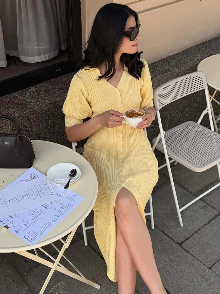 Olyssa  Yırtmaçlı Triko Elbise