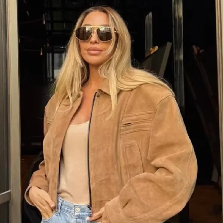 Cropped Süet Görünümlü Ceket